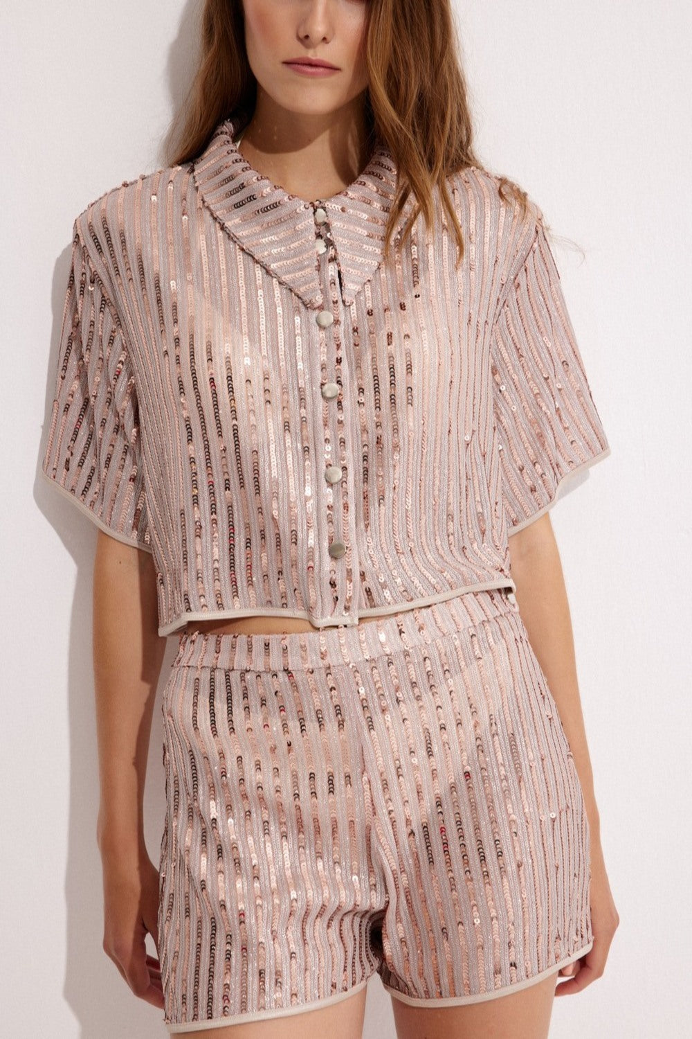 Luna Capsula-Oyster Payetli̇ Crop Gömlek-Gömlek-2-Milagron.com