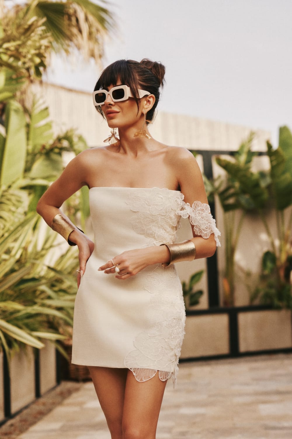 Lunaire Studio-Jasmine - Ekru Çiçekli Mini Elbise-Elbise-1-Milagron.com