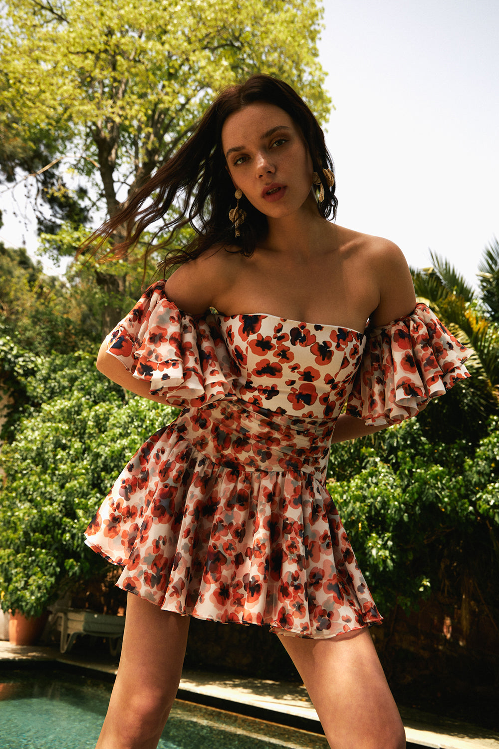 Lunaire Studio-Viola Penny Orange -Çiçek Desenli Volanlı Elbise-Elbise-1-Milagron.com