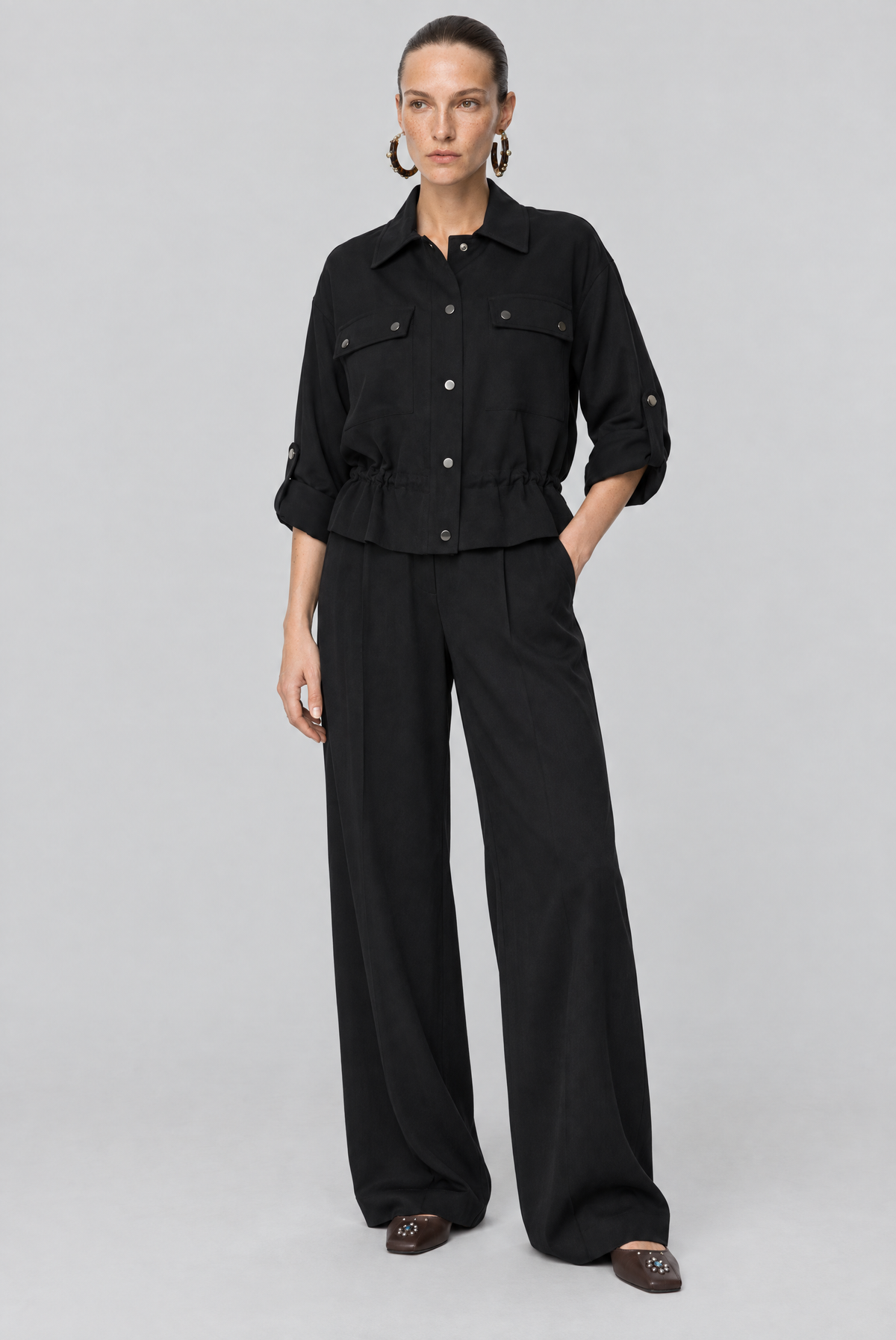Anais Tencel Geniş Paça Pantolon Siyah