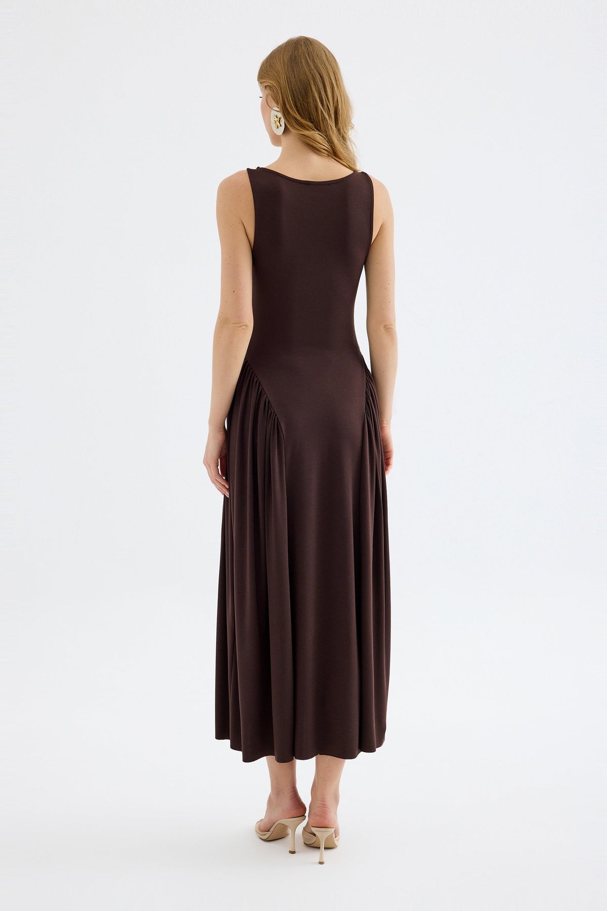 Elaris Bodycon Viskon Midi Elbise - Kahverengi