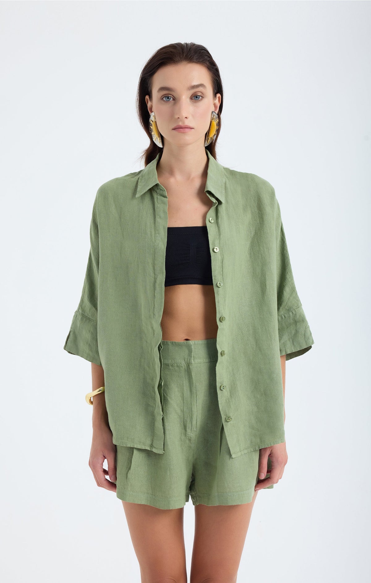 Iyan Oversize Keten Gömlek - Yeşil