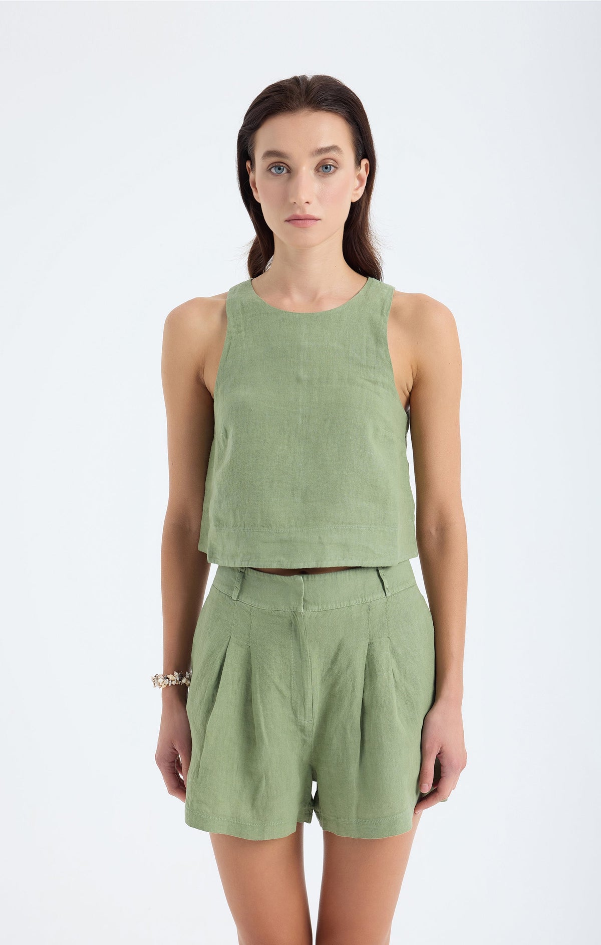 Lena Keten Crop Top - Yeşil