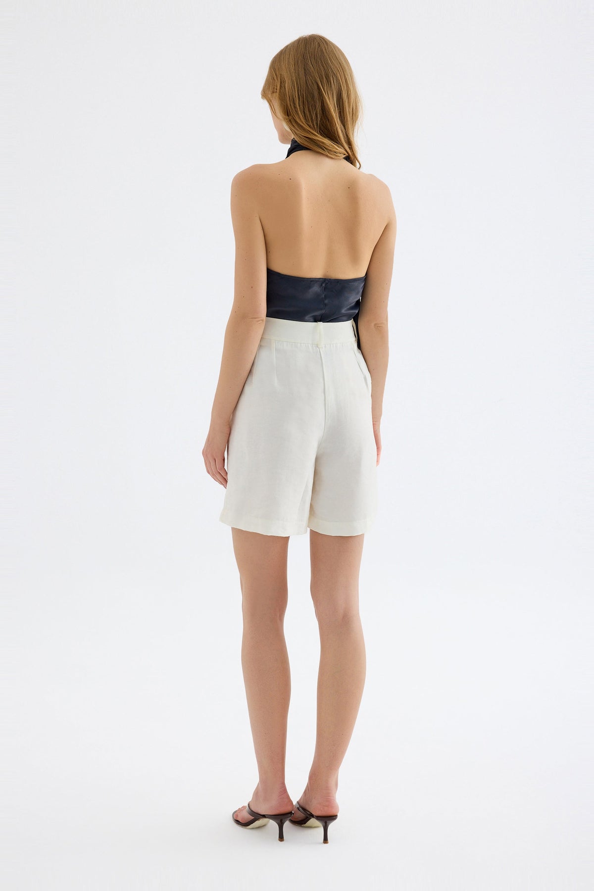 Veyra Silk Effect Viskon Halter Bluz - Lacivert
