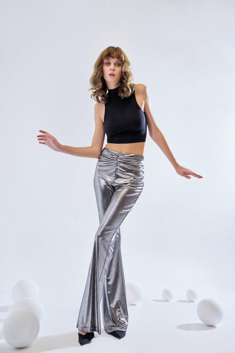 Maeve-Loose Fit Metallic Pants-Kot Pantolon-6-Milagron.com
