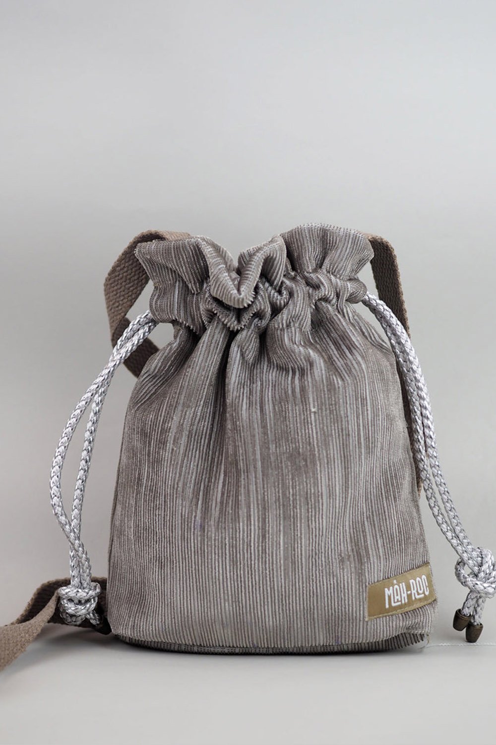 Mah-Roc-Gri Çizgili Kadife Mini Omuz Çantası-Omuz Çantası-1-Milagron.com