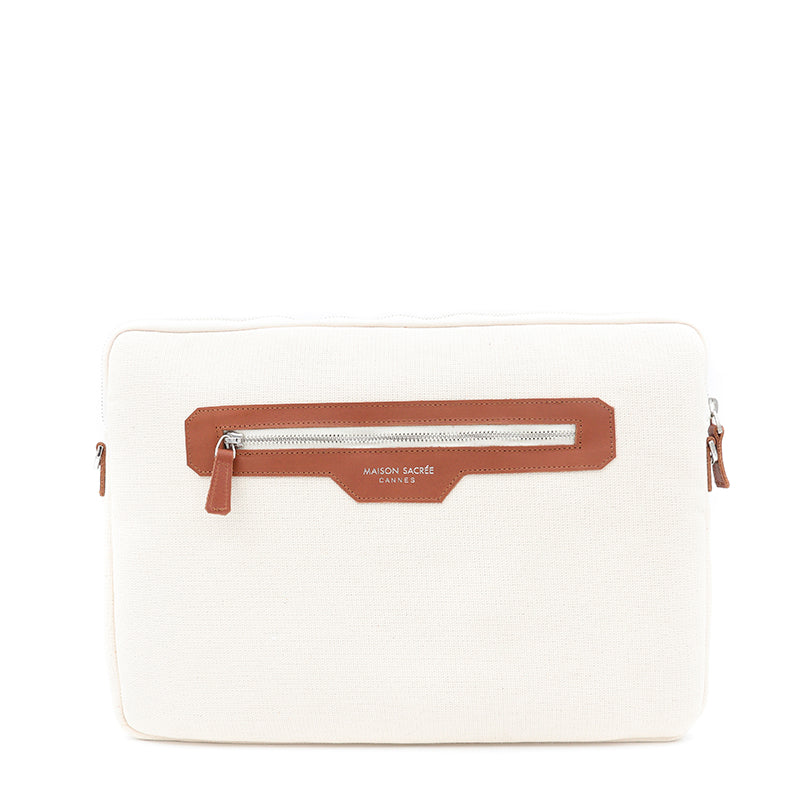 Maison Sacrée-Eze Beige Canvas 15" 16" Laptop Sleeve-Laptop & Evrak Çantası-1-Milagron.com