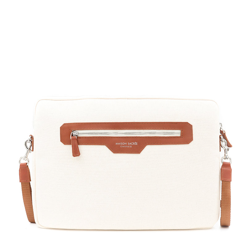 Maison Sacrée-Eze Beige Canvas 15" 16" Laptop Sleeve-Laptop & Evrak Çantası-7-Milagron.com