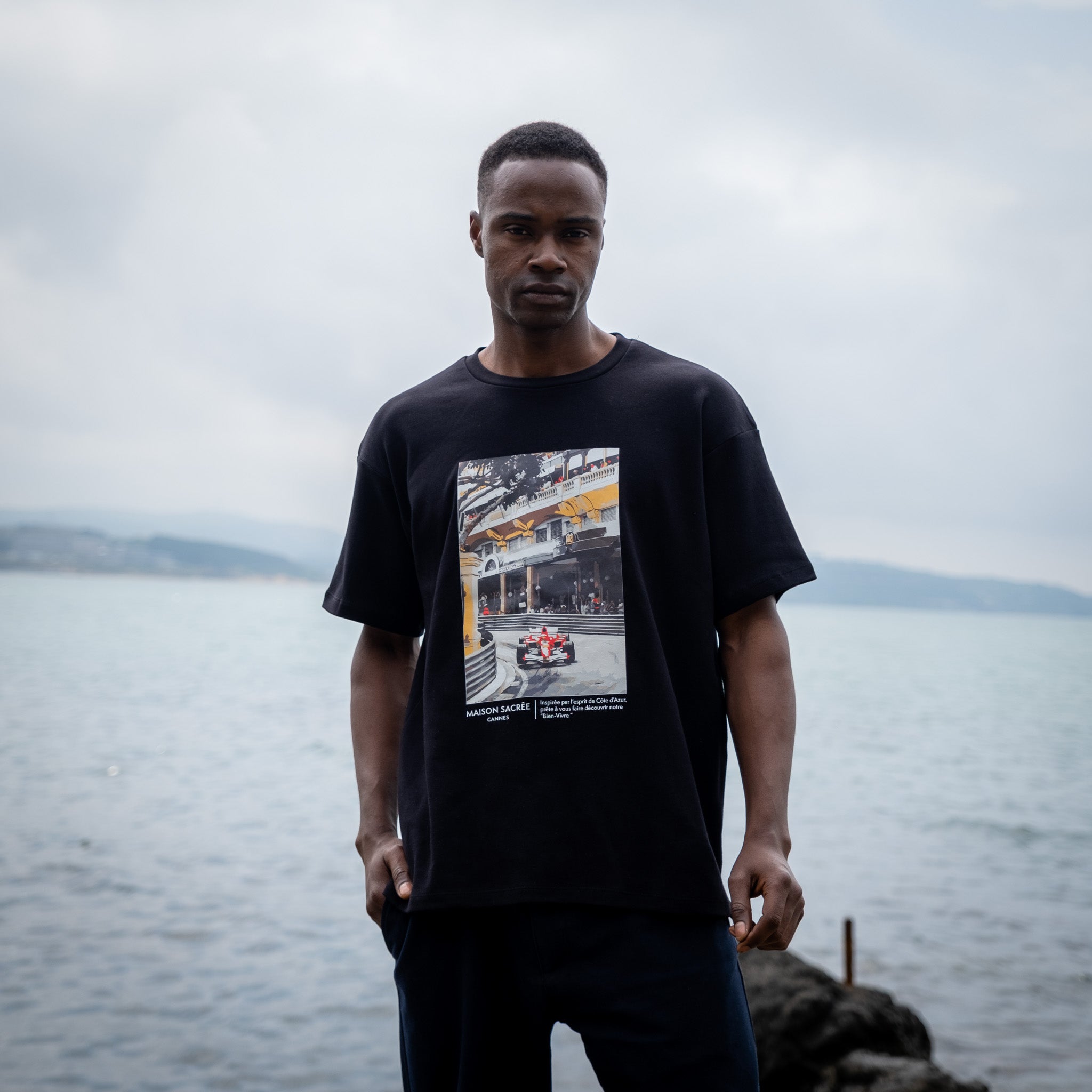 Maison Sacrée-Larvotto Black Printed T Shirt-T-Shirts-2-Milagron.com