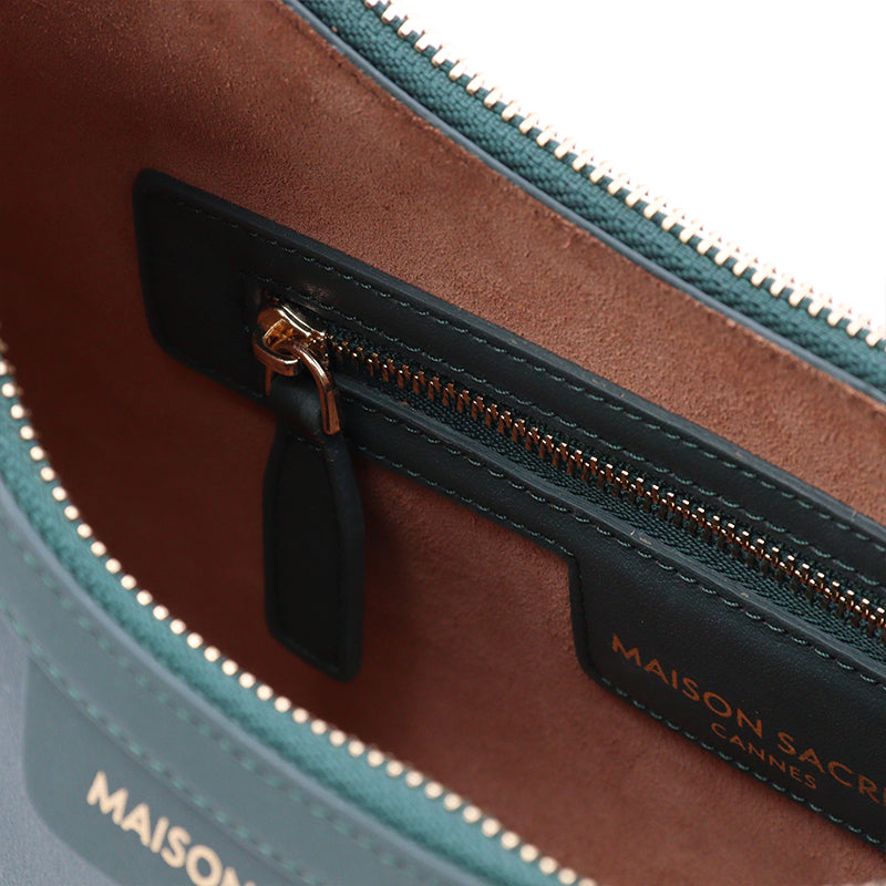 Maison Sacrée-Mirandole Dark Green Leather Shoulder Bag-Omuz Çantası-4-Milagron.com