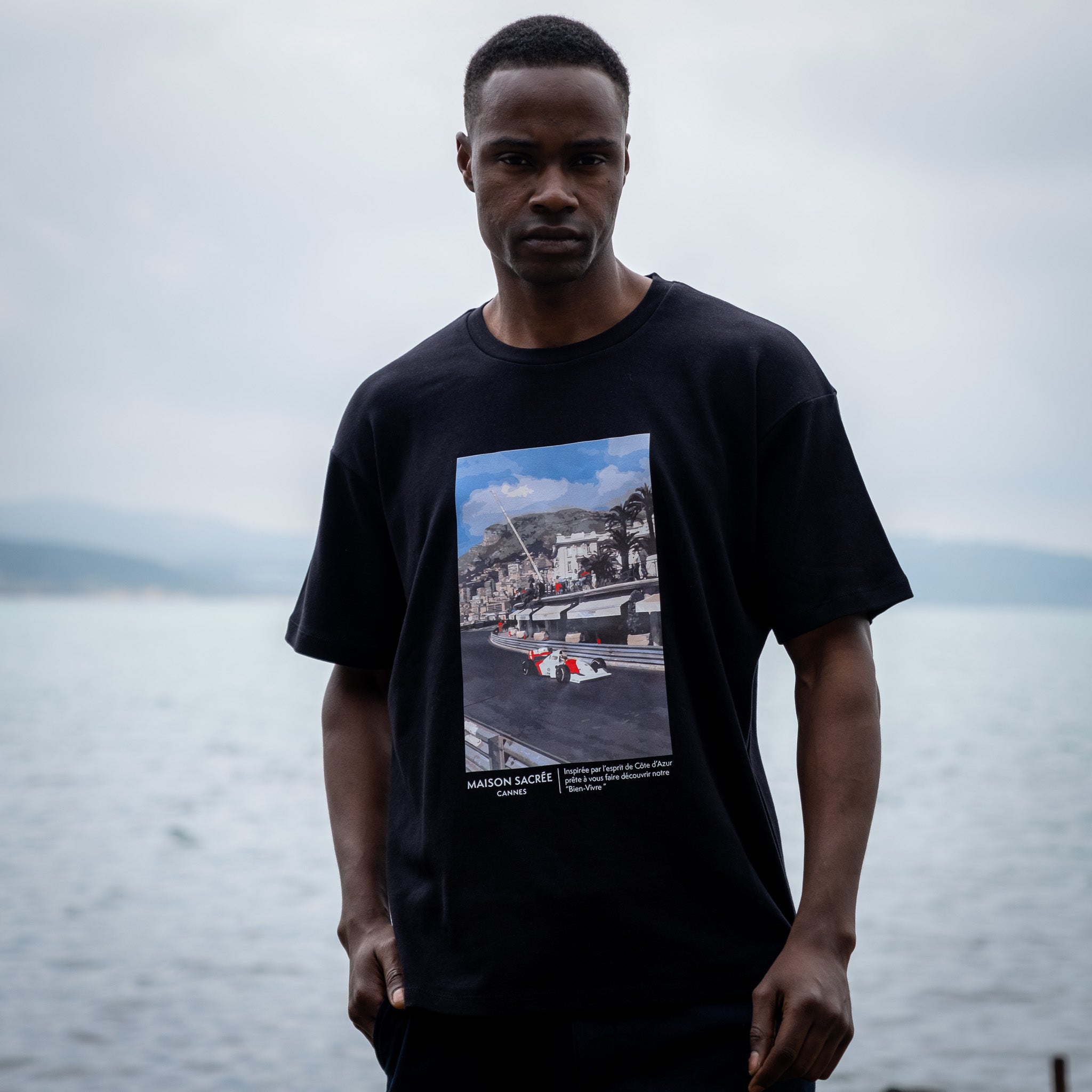 Maison Sacrée-Mona Black Printed T Shirt-T-Shirts-4-Milagron.com