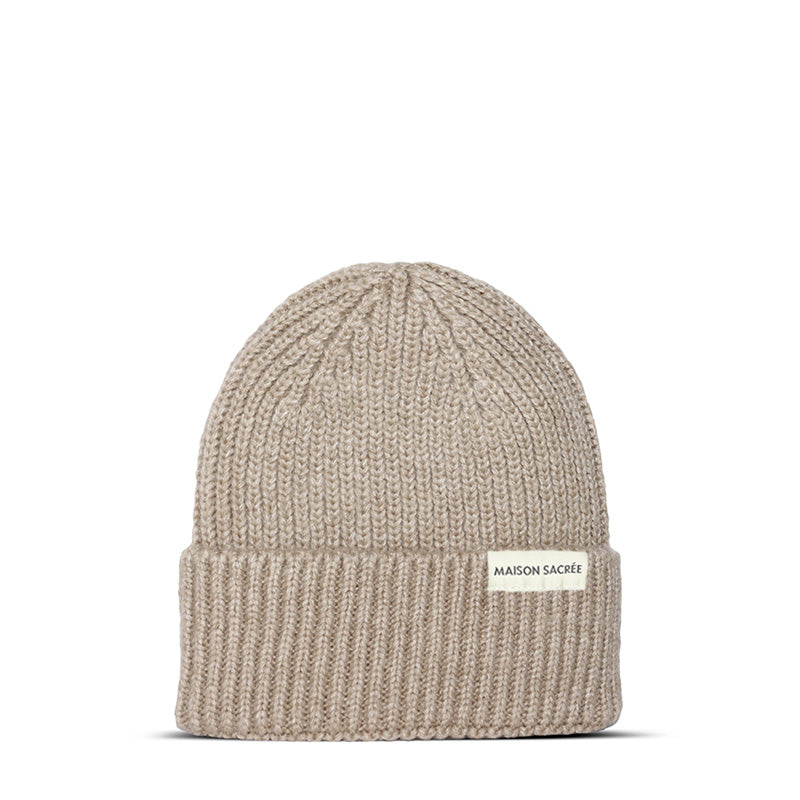 Maison Sacrée-Ms Beige Knitted Beanie-Bere-1-Milagron.com