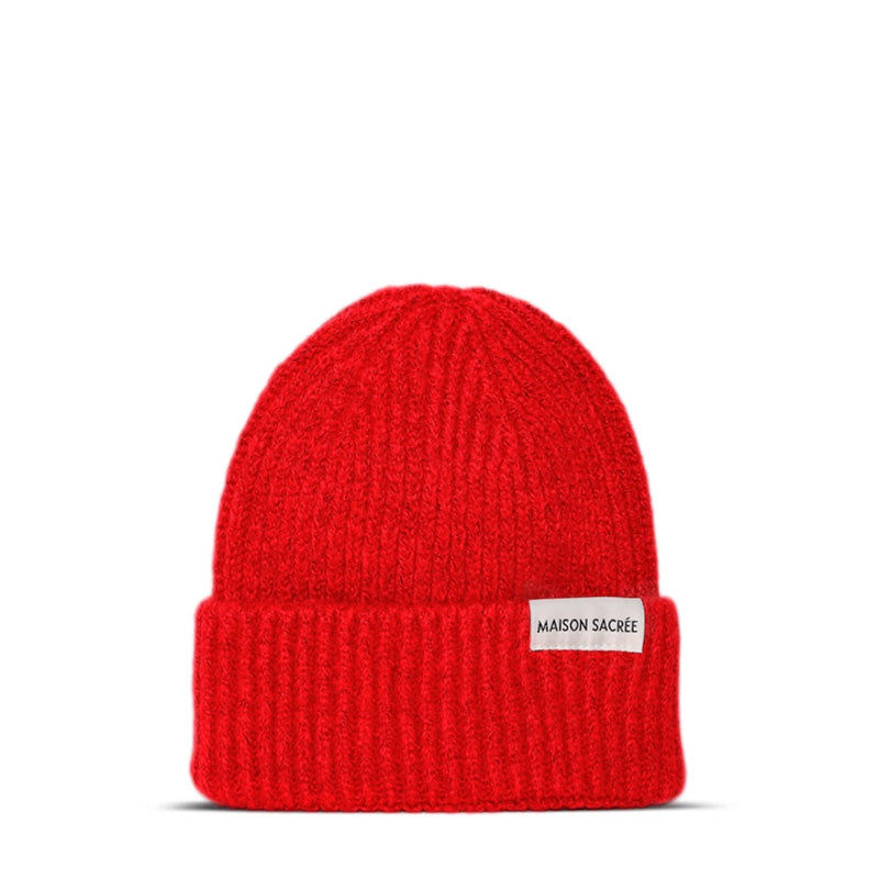 Maison Sacrée-Ms Red Knitted Beanie-Bere-1-Milagron.com
