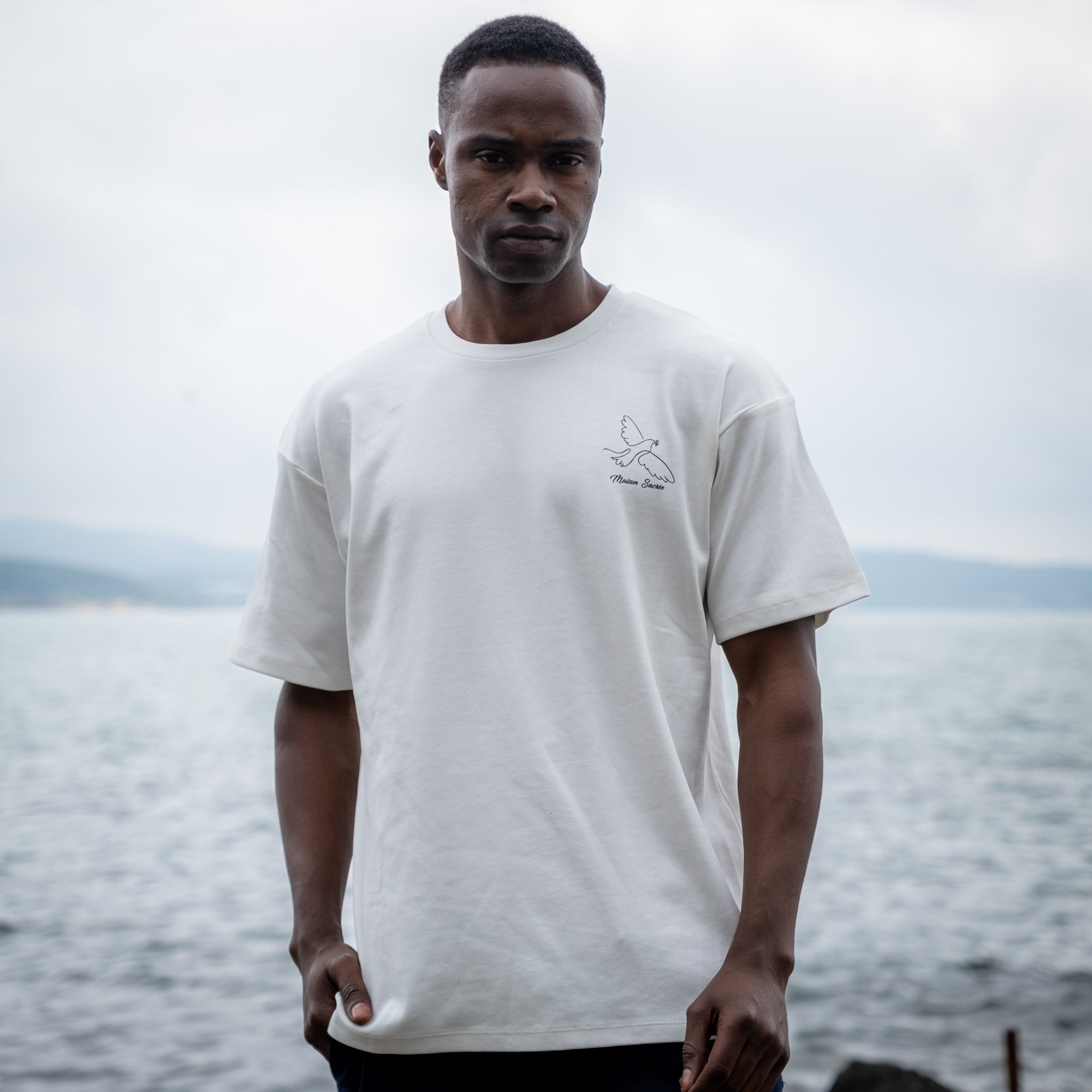 Maison Sacrée-Paloma Beige Printed T Shirt-T-Shirts-2-Milagron.com