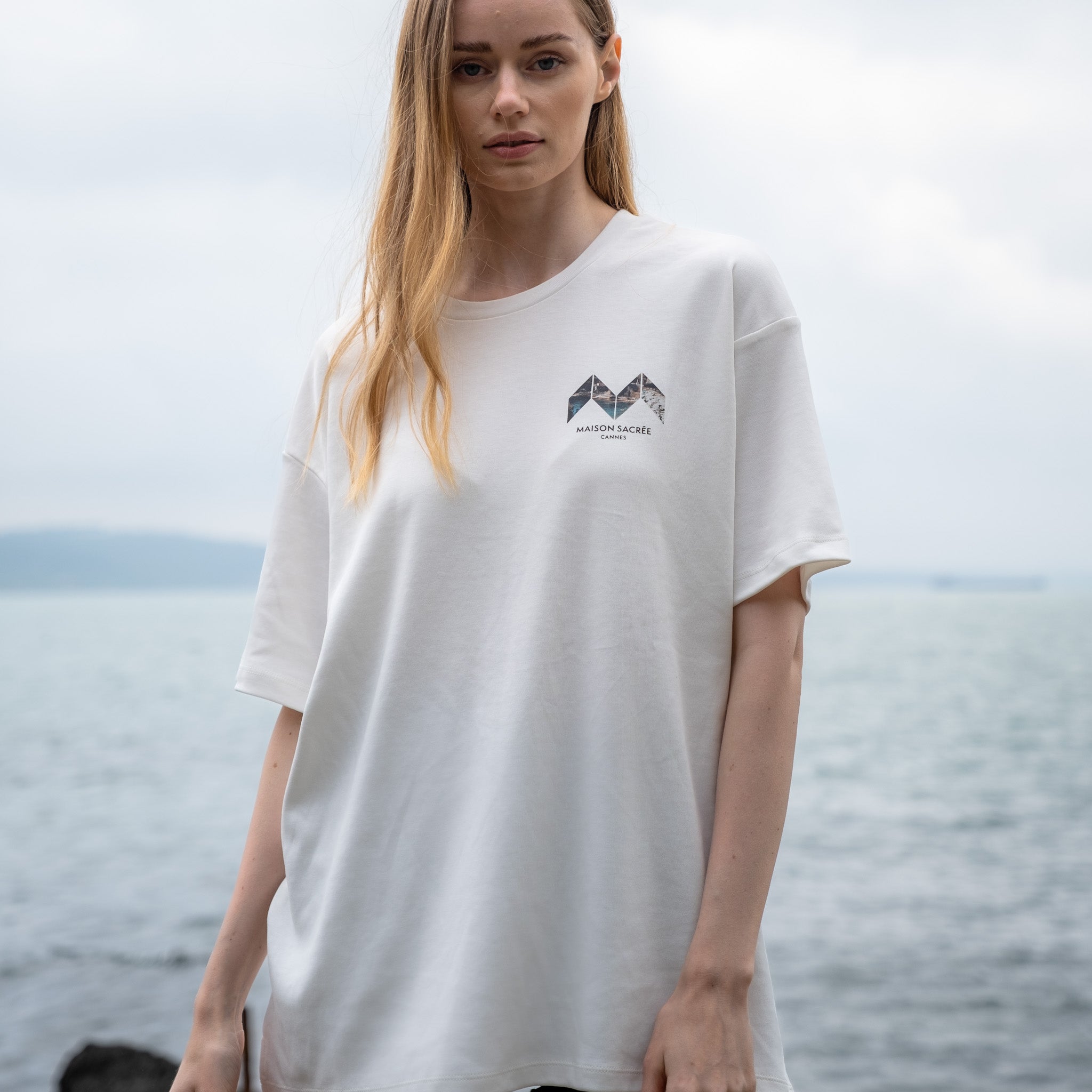 Maison Sacrée-à La Plage Beige Printed T Shirt-T-Shirts-2-Milagron.com