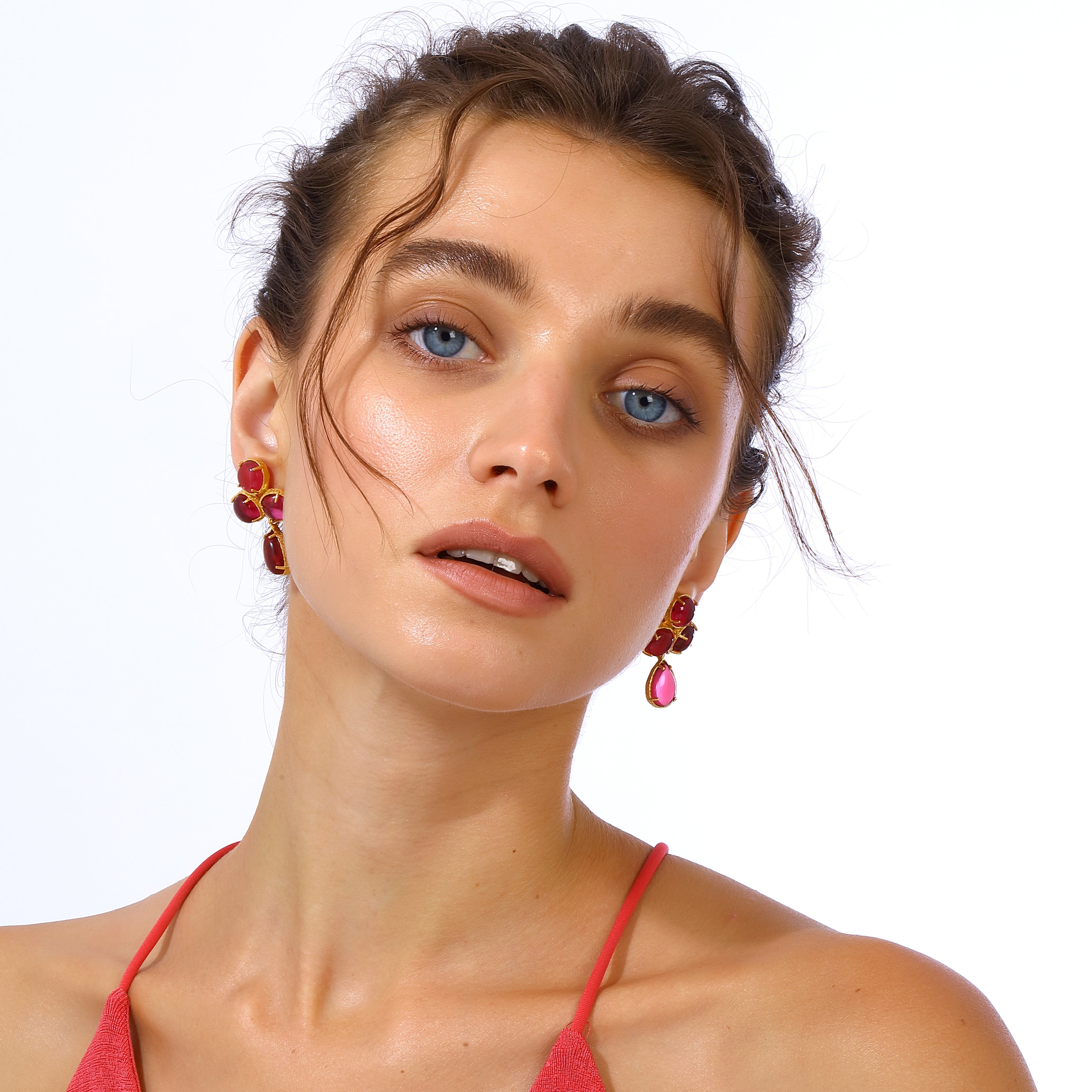 Maison Soula-Aqua Earrings Ruby Pink-Earrings-4-Milagron.com