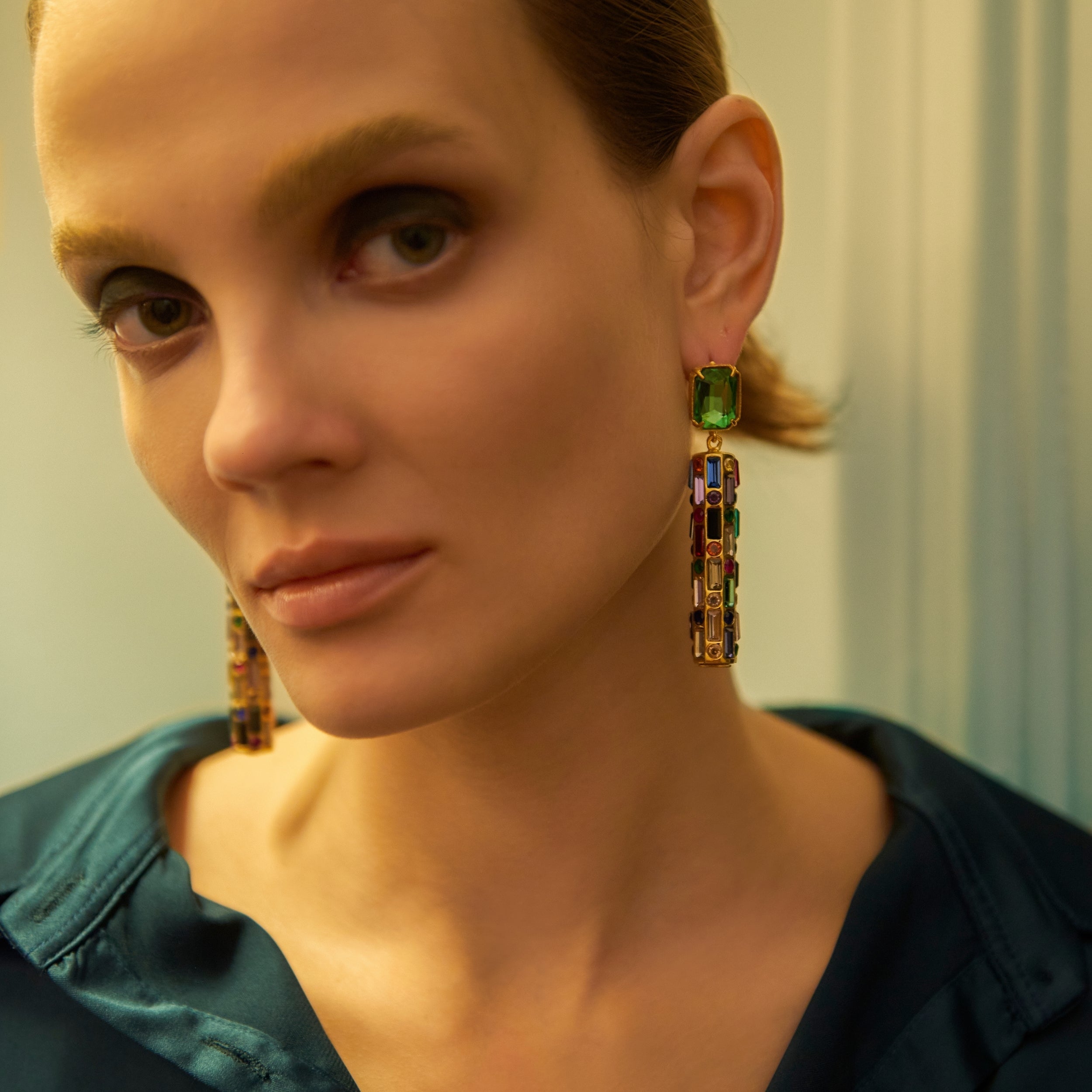 Maison Soula-Cher Drop Earrings Emerald Green-Earrings-5-Milagron.com