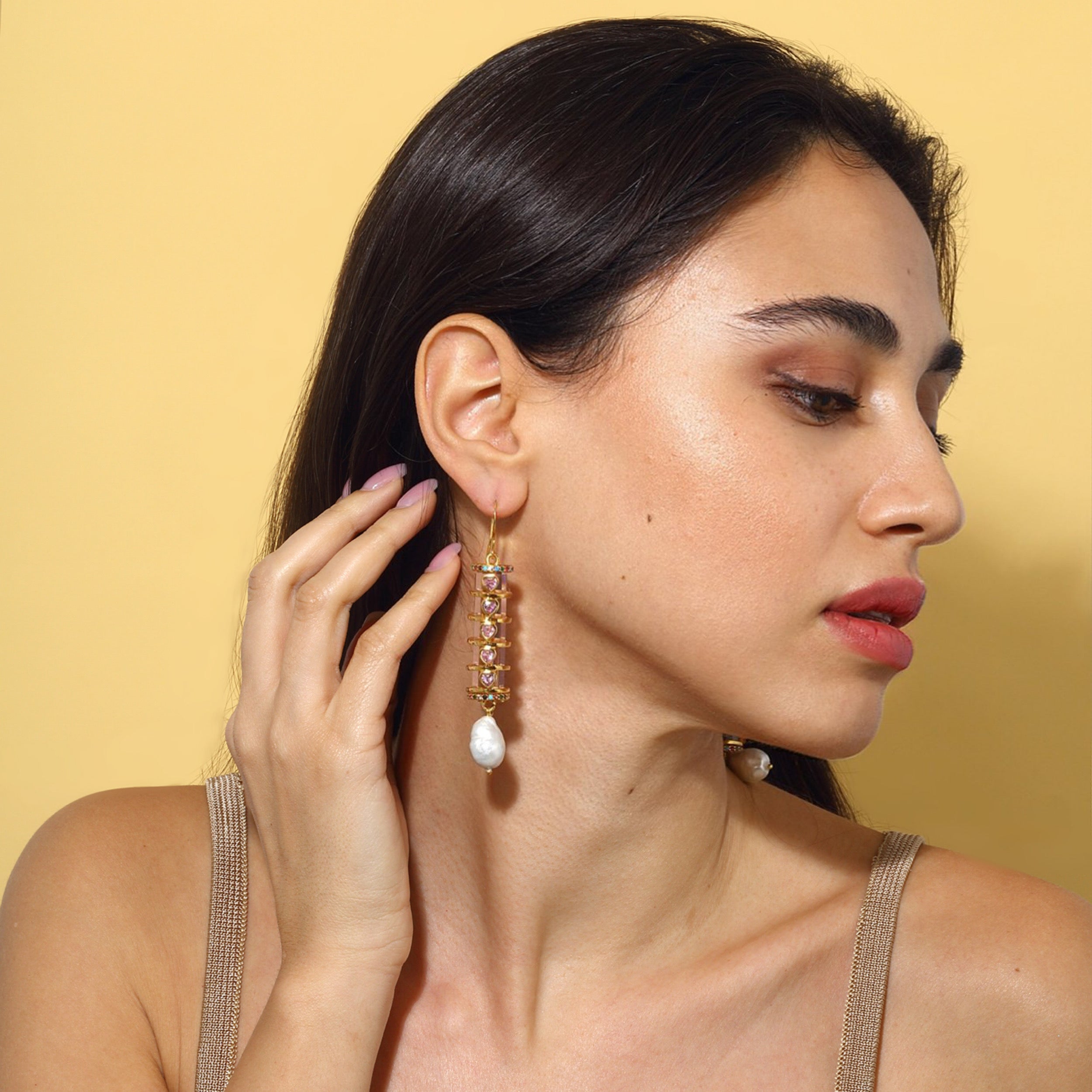 Maison Soula-Christa Earrings Rose Pink-Earrings-2-Milagron.com