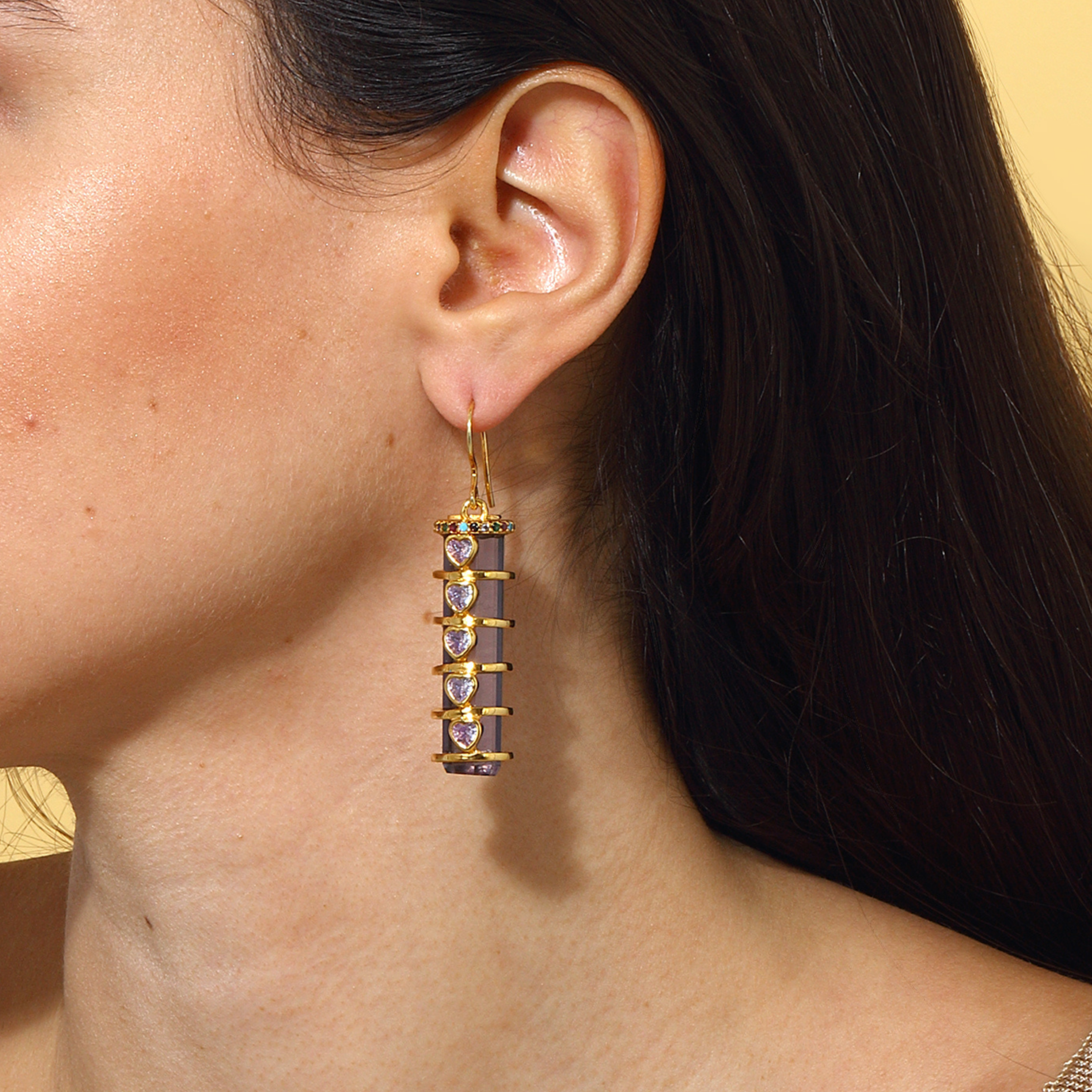 Maison Soula-Chrysalis Earrings Amethyst With Violet Hearts-Earrings-2-Milagron.com