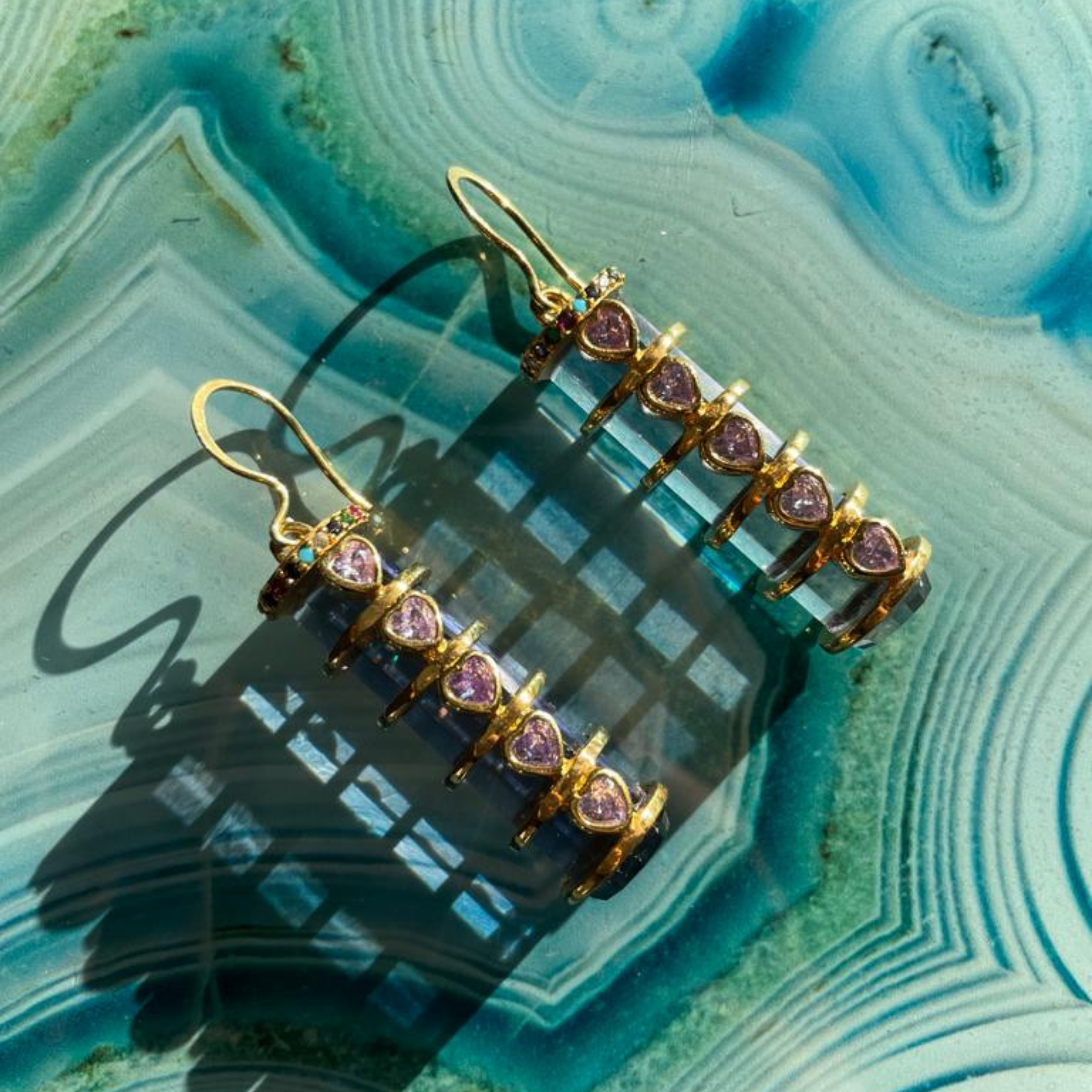 Maison Soula-Chrysalis Earrings Amethyst With Violet Hearts-Earrings-6-Milagron.com