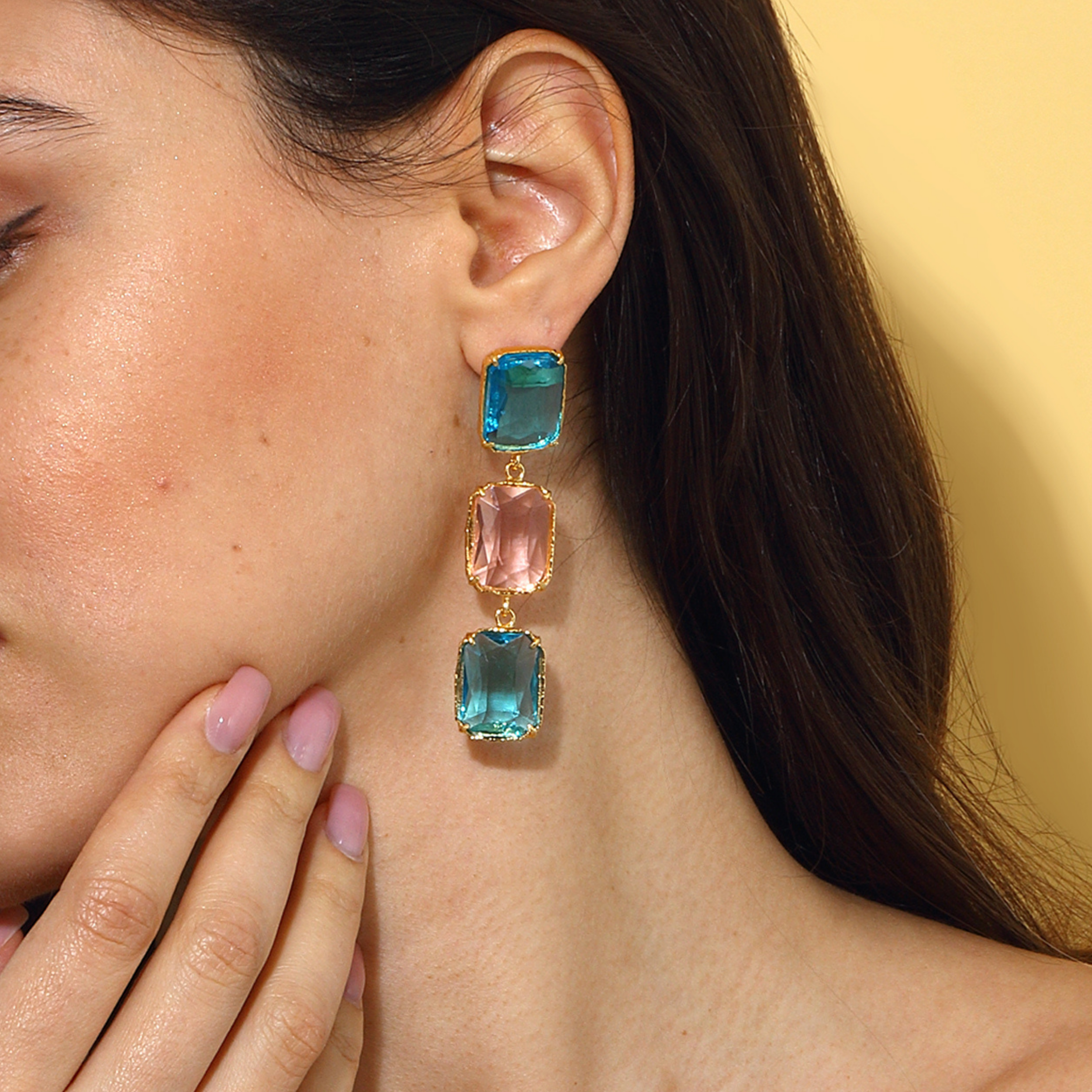 Maison Soula-Donna Earrings Deep Blue & Rose Pink-Earrings-2-Milagron.com