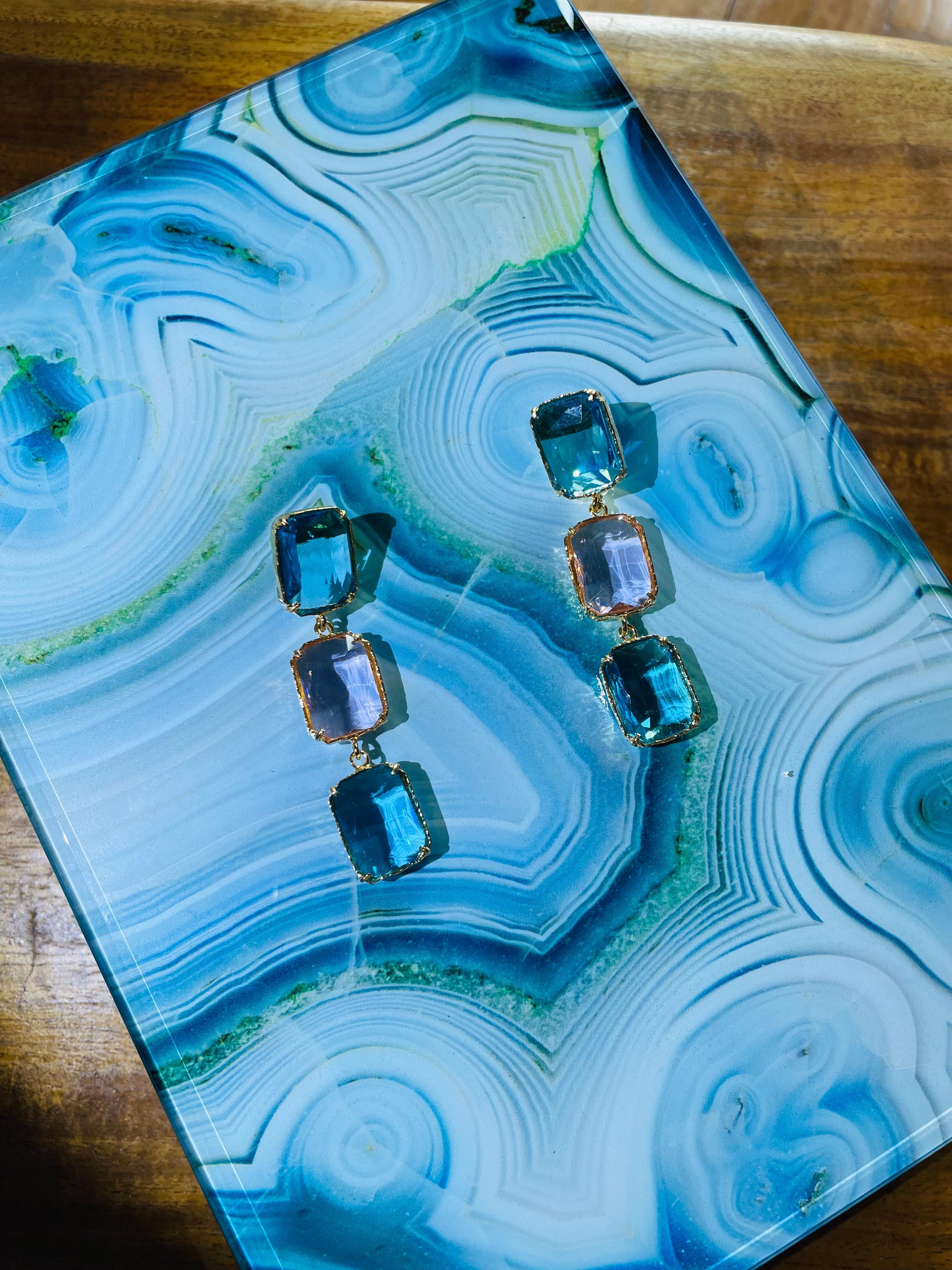 Maison Soula-Donna Earrings Deep Blue & Rose Pink-Earrings-6-Milagron.com