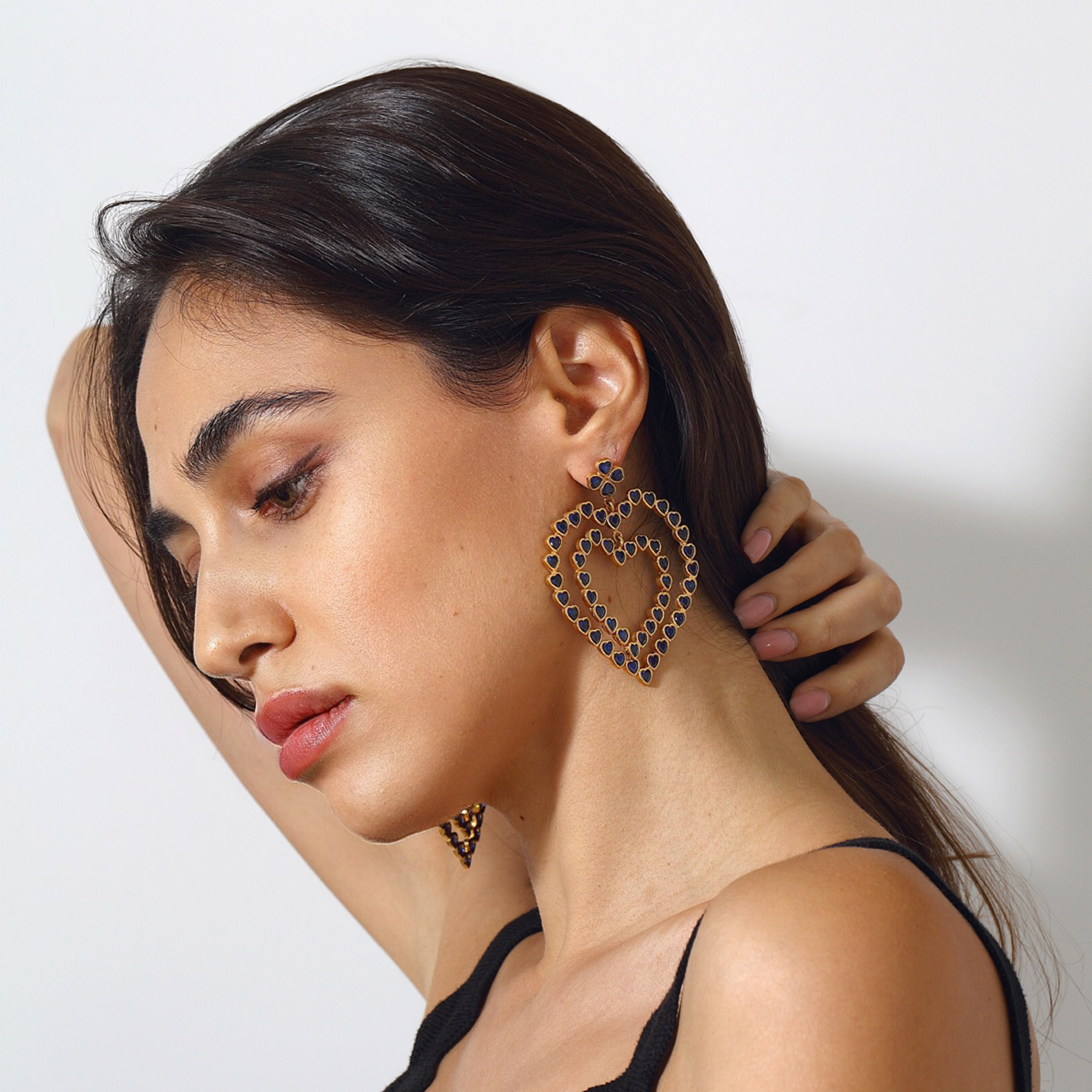 Maison Soula-Follow Your Heart Earrings Dark Blue-Earrings-5-Milagron.com