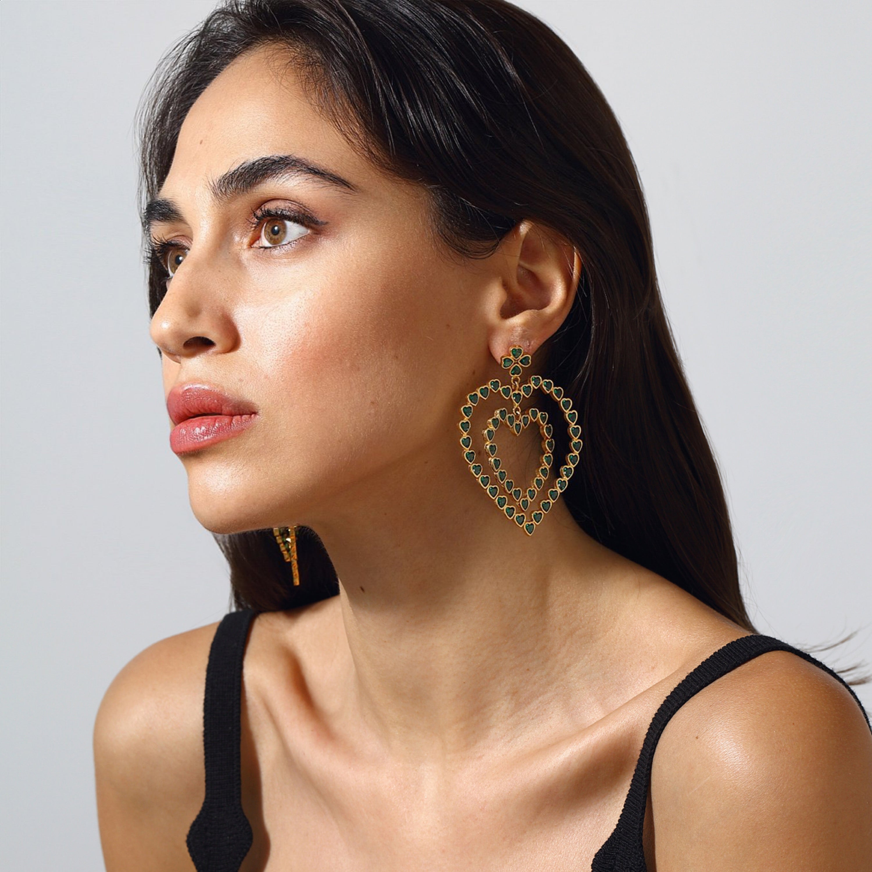 Maison Soula-Follow Your Heart Earrings Emerald Green-Earrings-4-Milagron.com