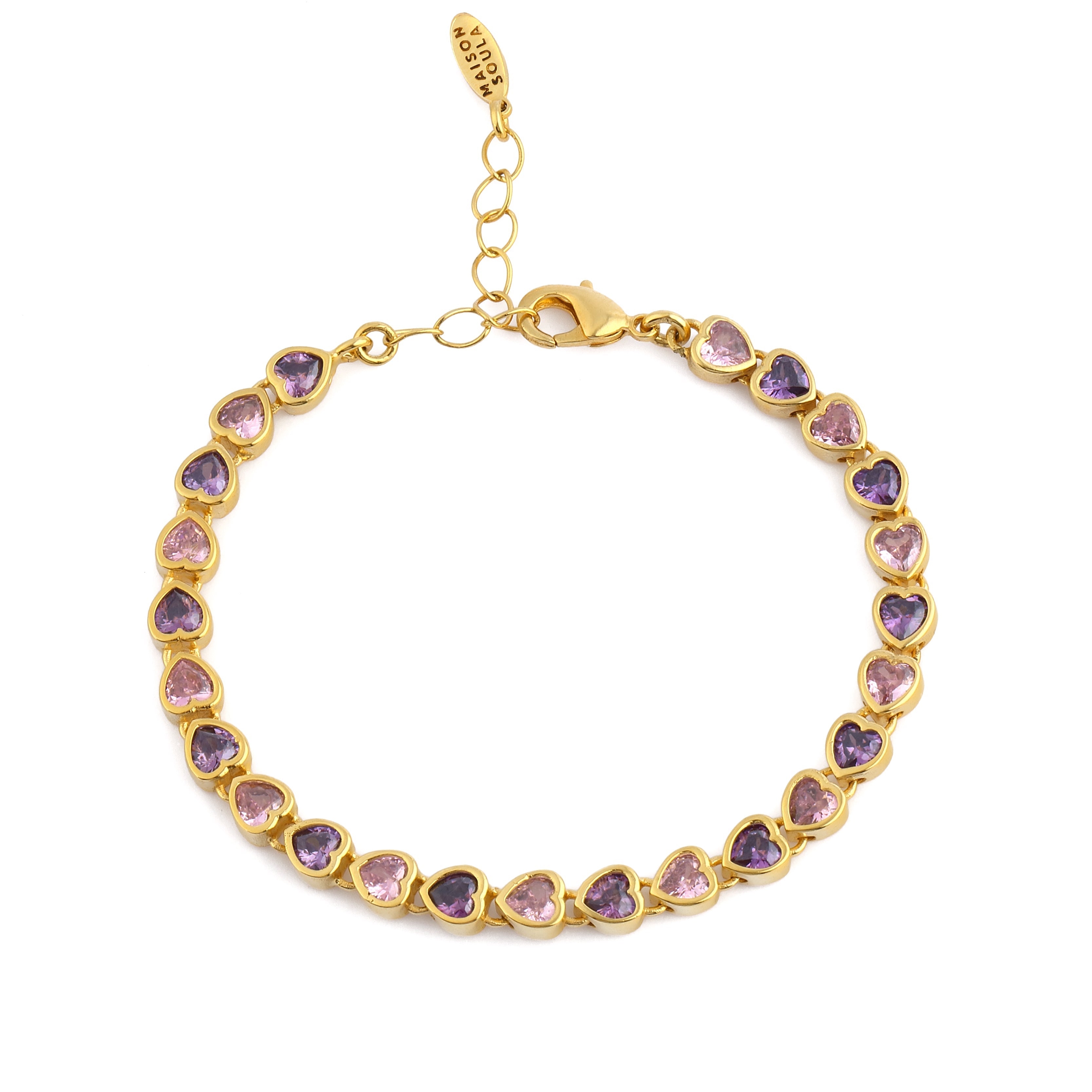 Maison Soula-Many Tiny Hearts Tennis Bracelet Violet & Rose Pink-Bracelet-1-Milagron.com