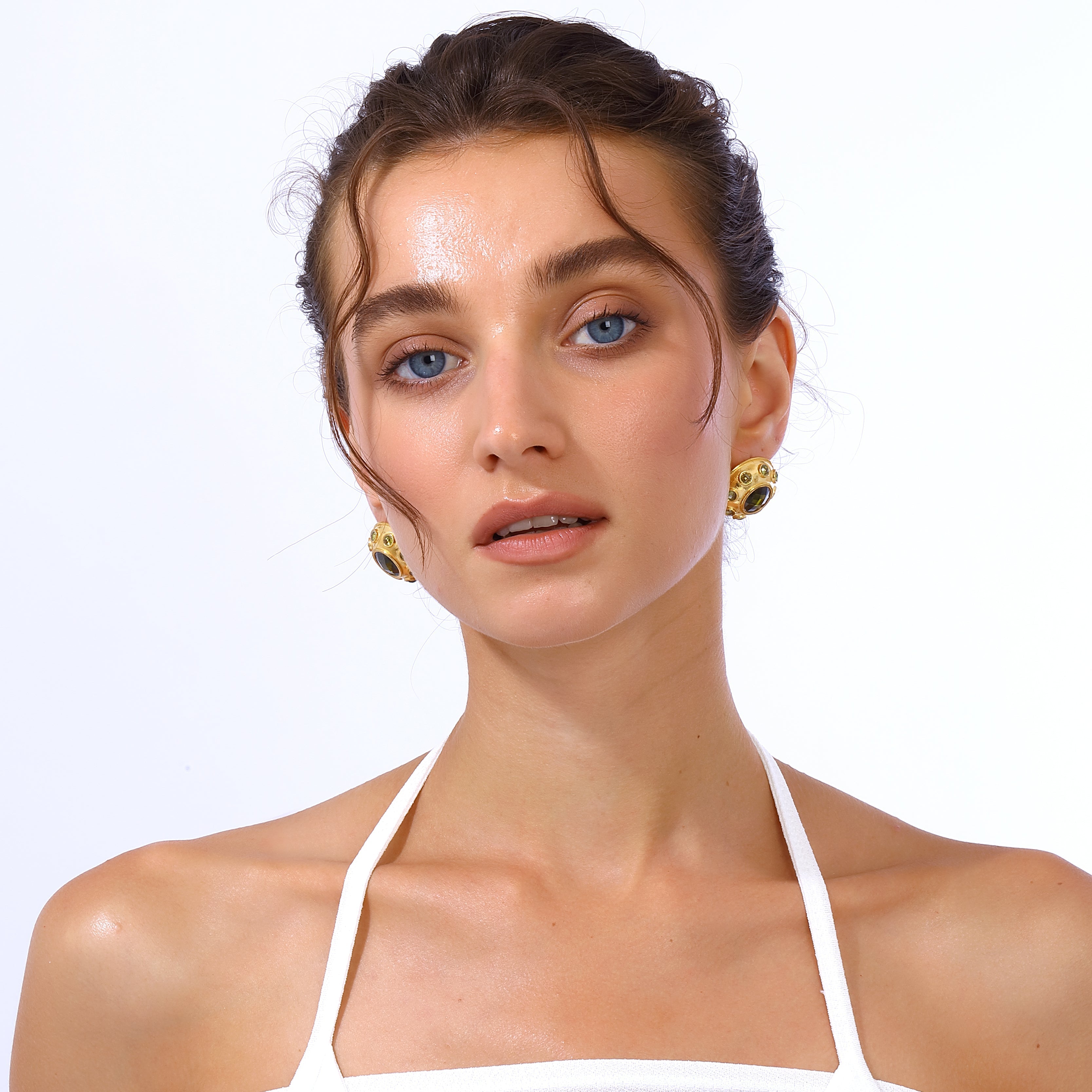 Maison Soula-Olympia Earrings Olive Green-Earrings-4-Milagron.com