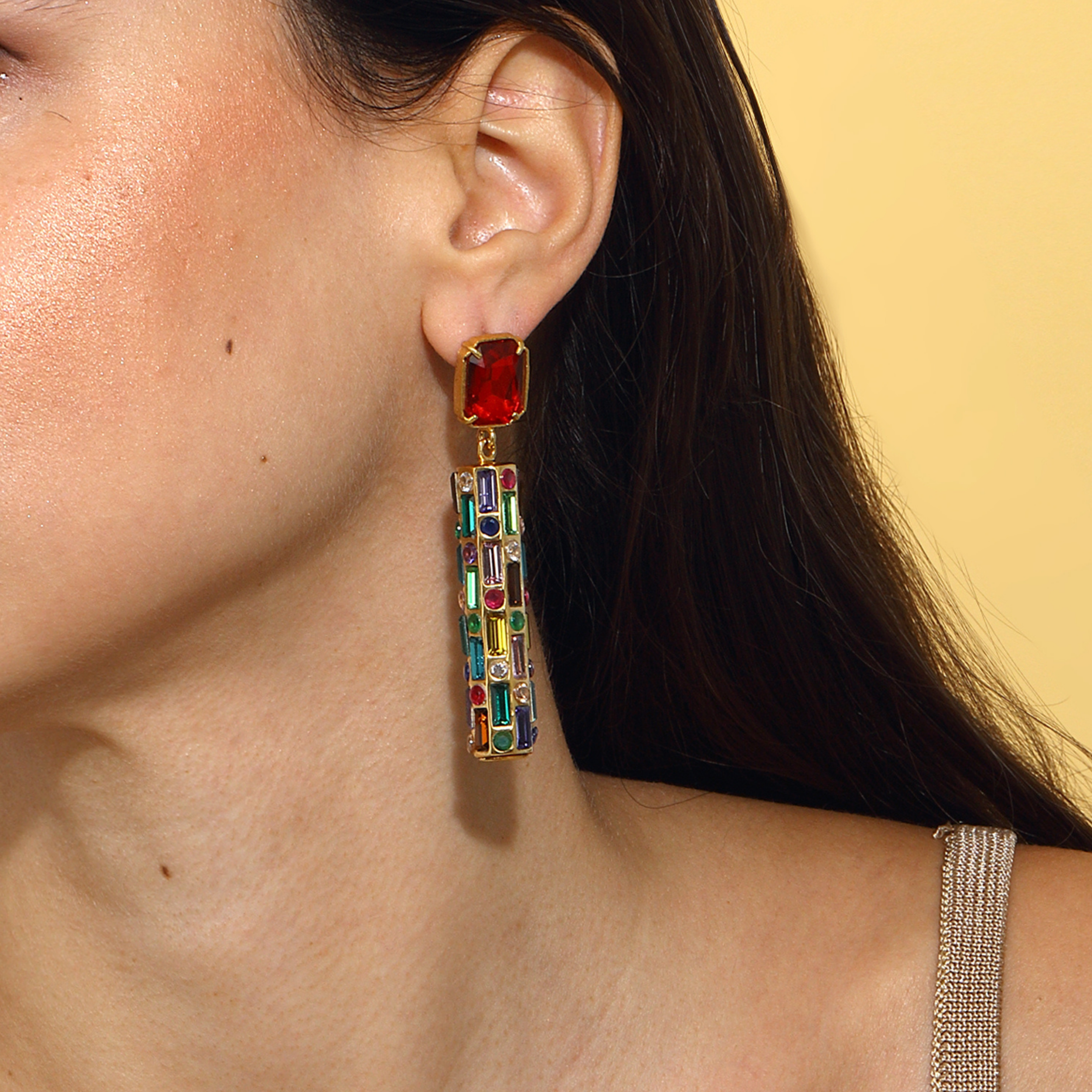 Maison Soula-Cher Drop Earrings Emerald Red-Earrings-5-Milagron.com