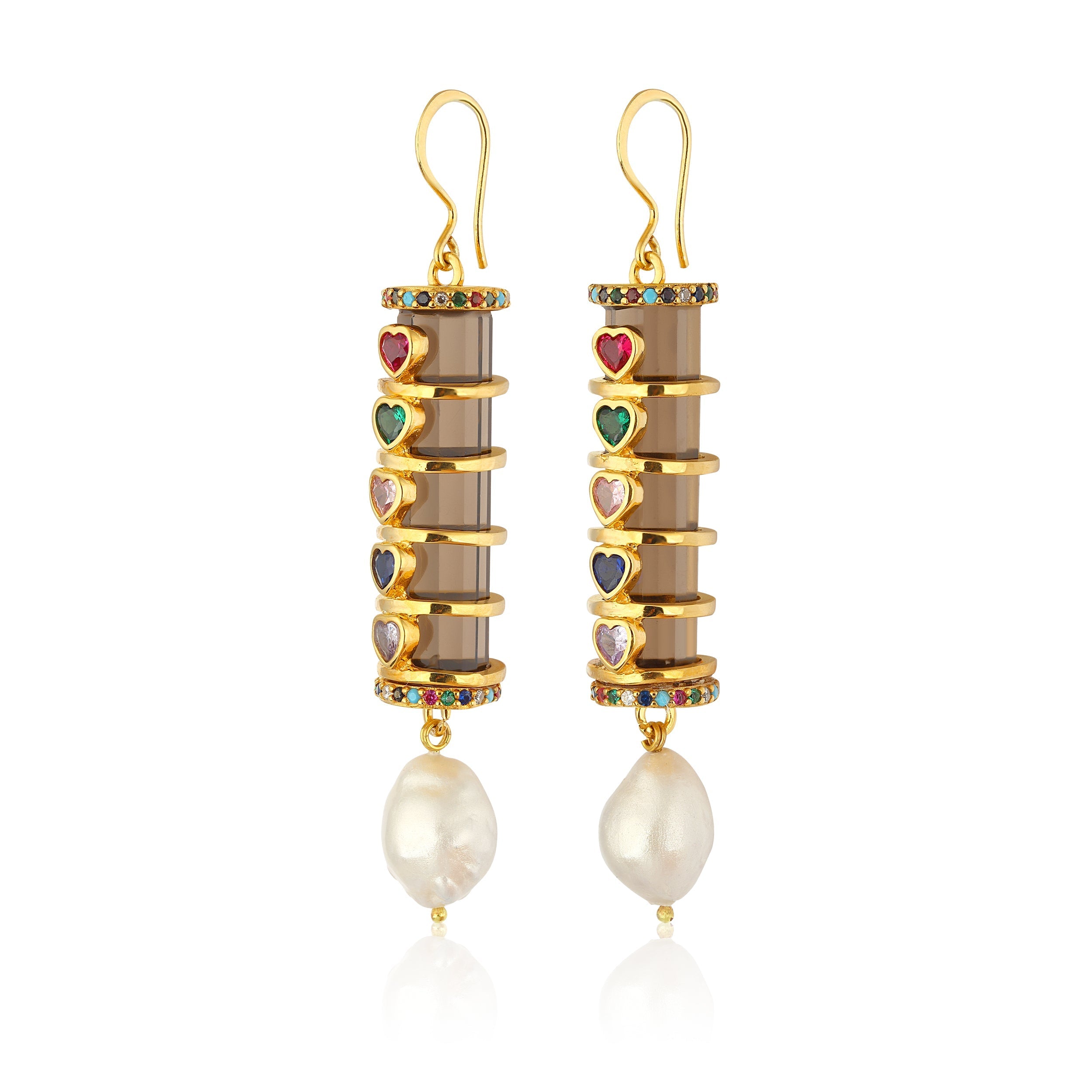 Maison Soula-Christa Earrings Amethyst With Colorful Hearts-Earrings-3-Milagron.com