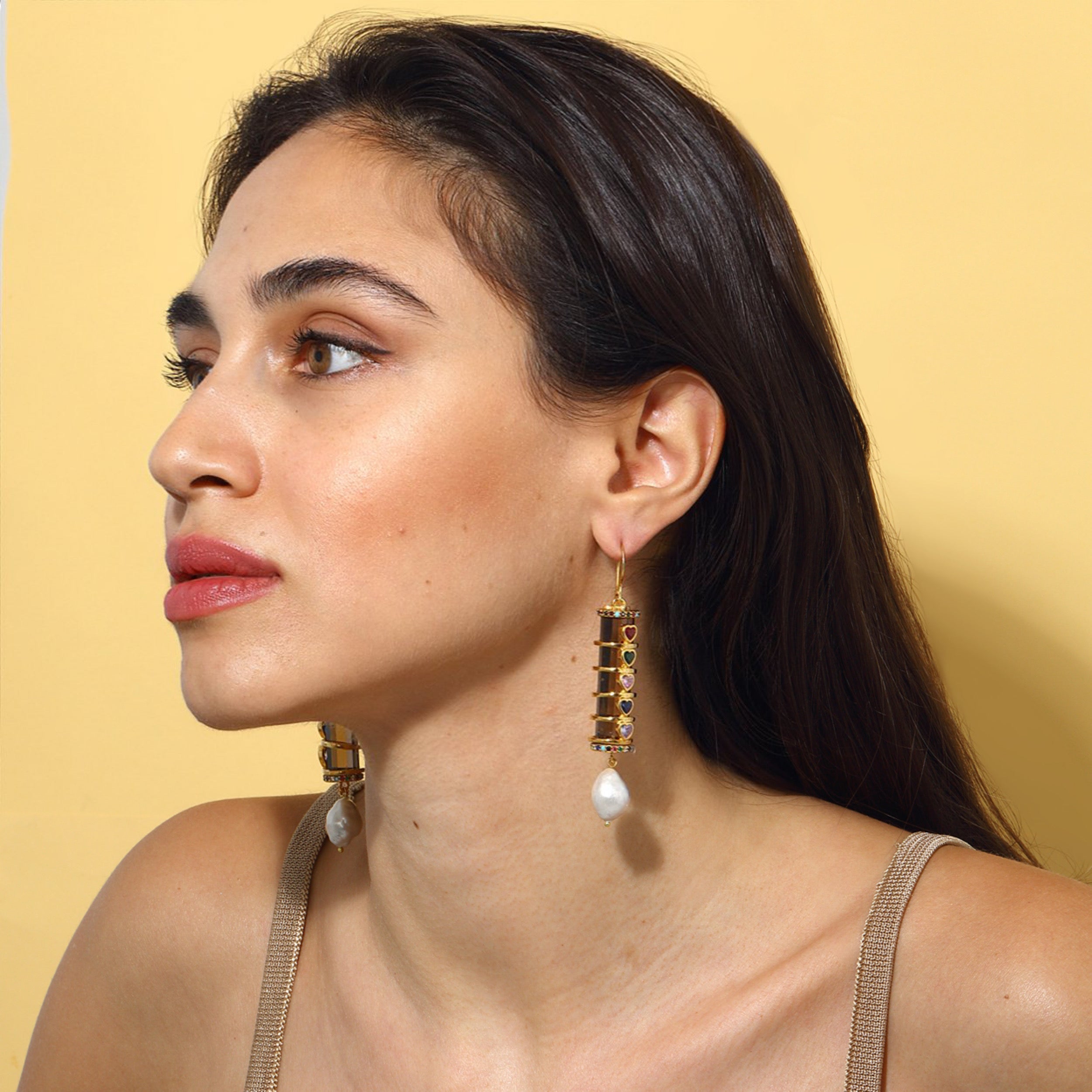 Maison Soula-Christa Earrings Amethyst With Colorful Hearts-Earrings-4-Milagron.com