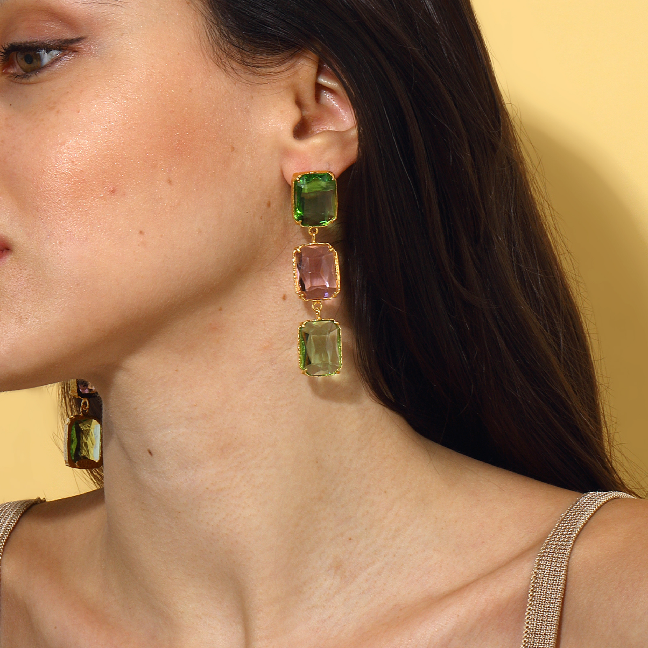 Maison Soula-Donna Earrings Light Green & Rose Pink-Earrings-2-Milagron.com