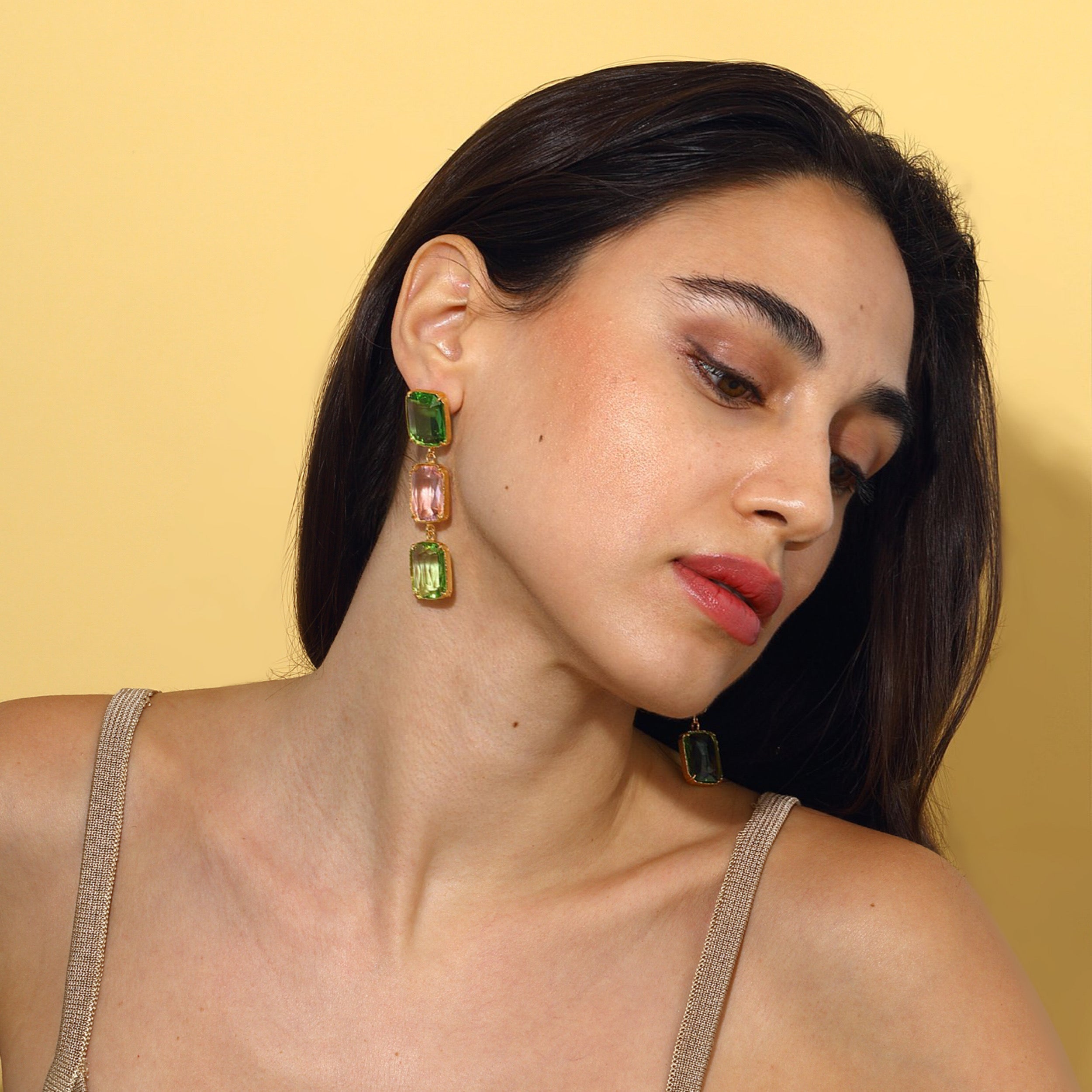 Maison Soula-Donna Earrings Light Green & Rose Pink-Earrings-4-Milagron.com