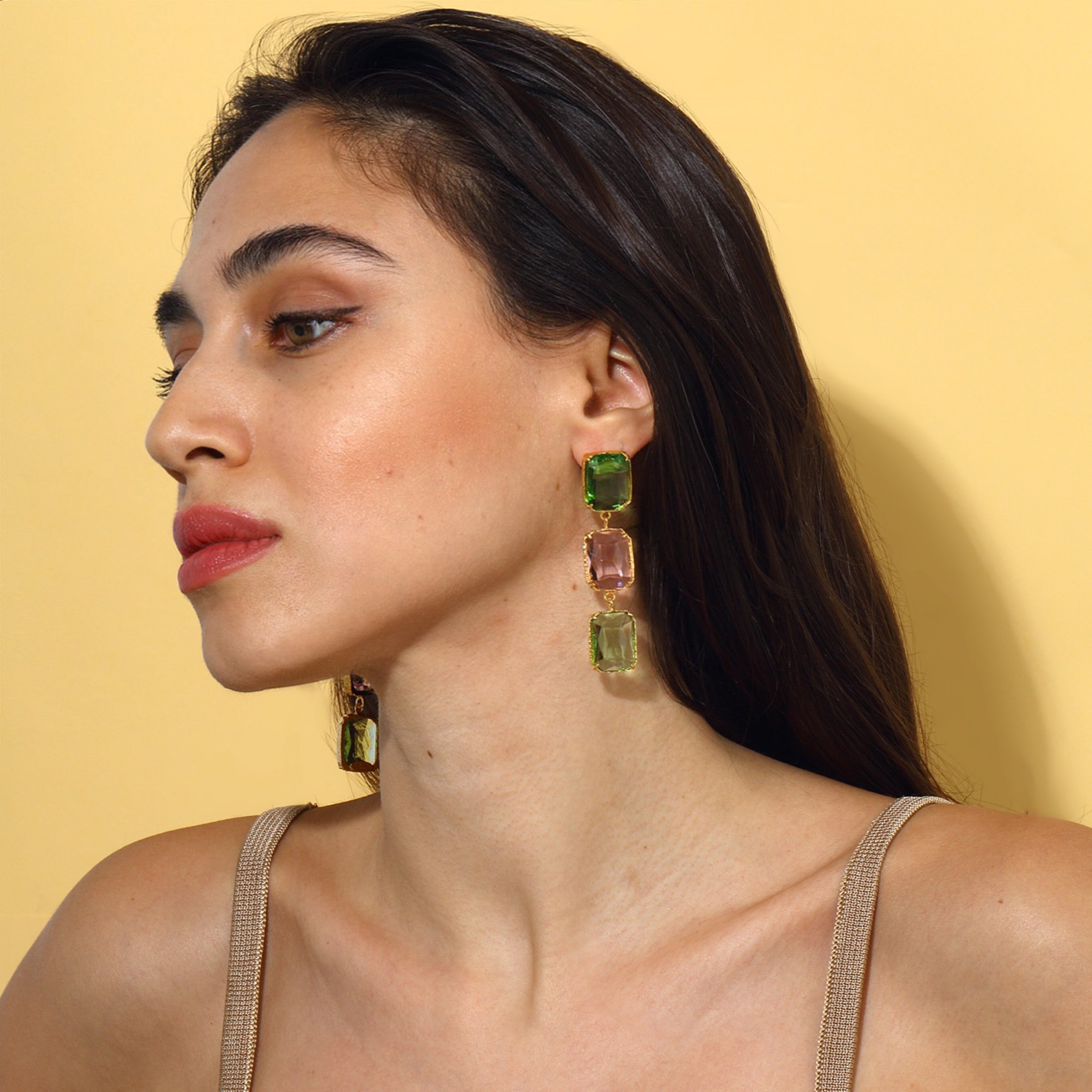 Maison Soula-Donna Earrings Light Green & Rose Pink-Earrings-5-Milagron.com