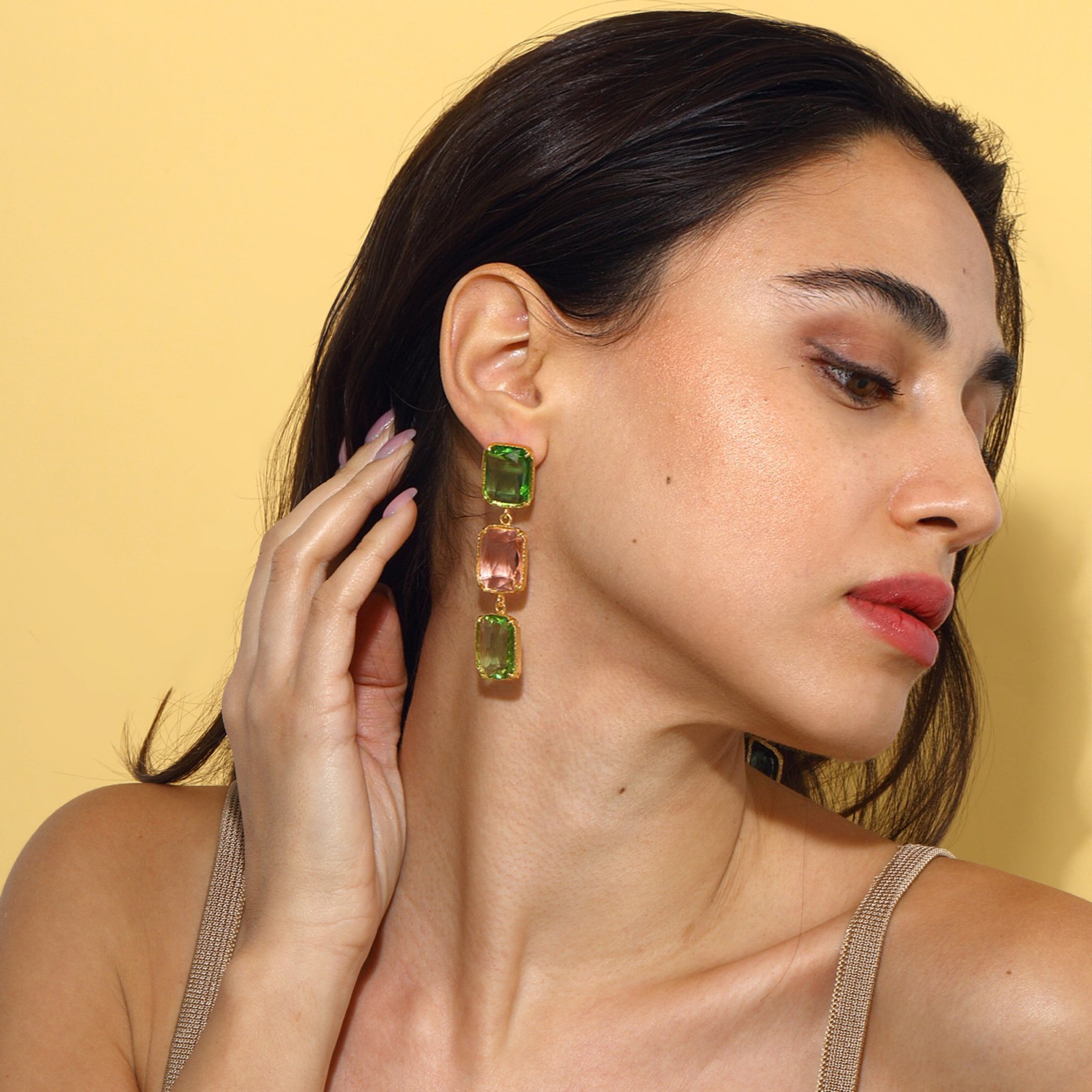 Maison Soula-Donna Earrings Light Green & Rose Pink-Earrings-6-Milagron.com