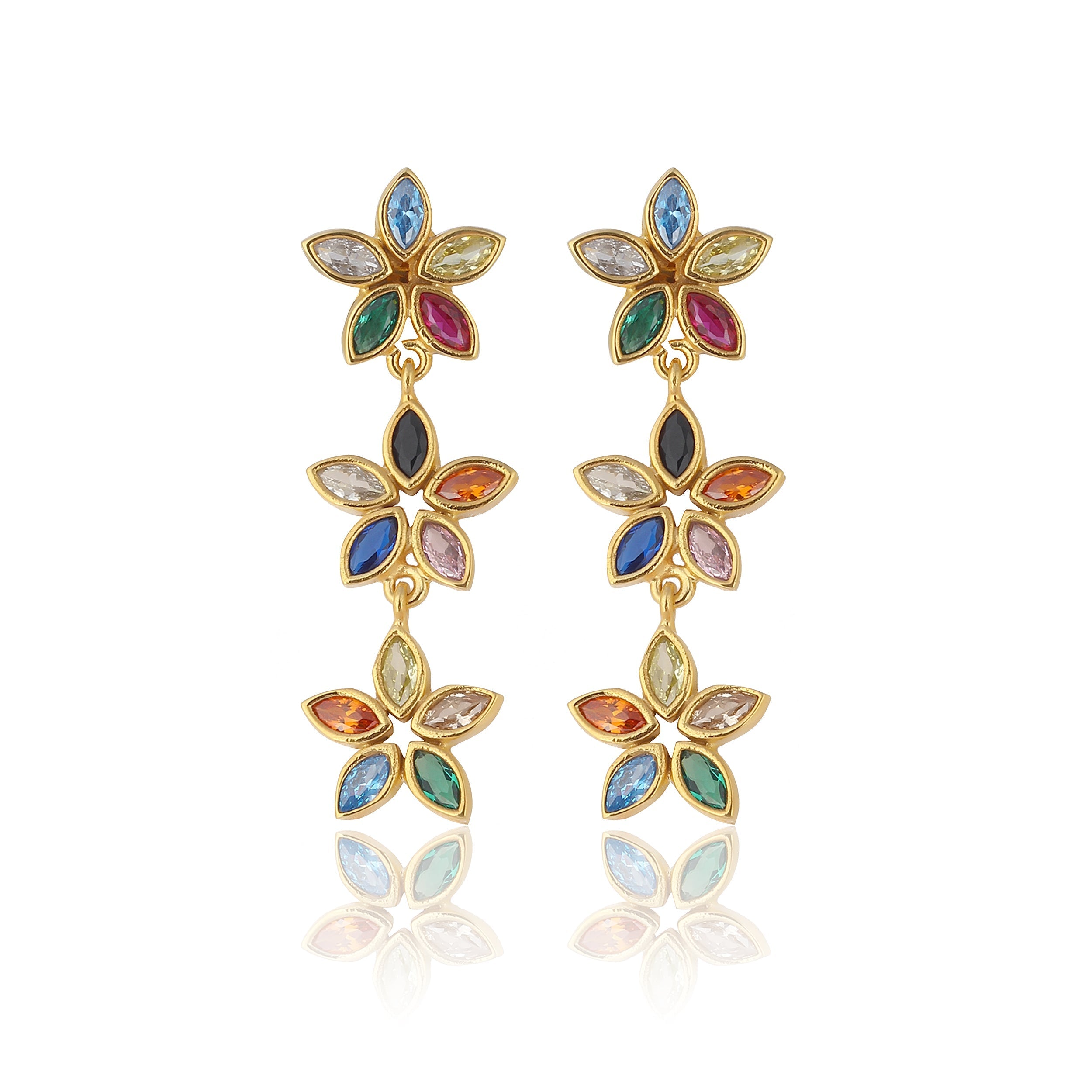 Maison Soula-Kalea Flower Trio Drop Earrings-Earrings-1-Milagron.com