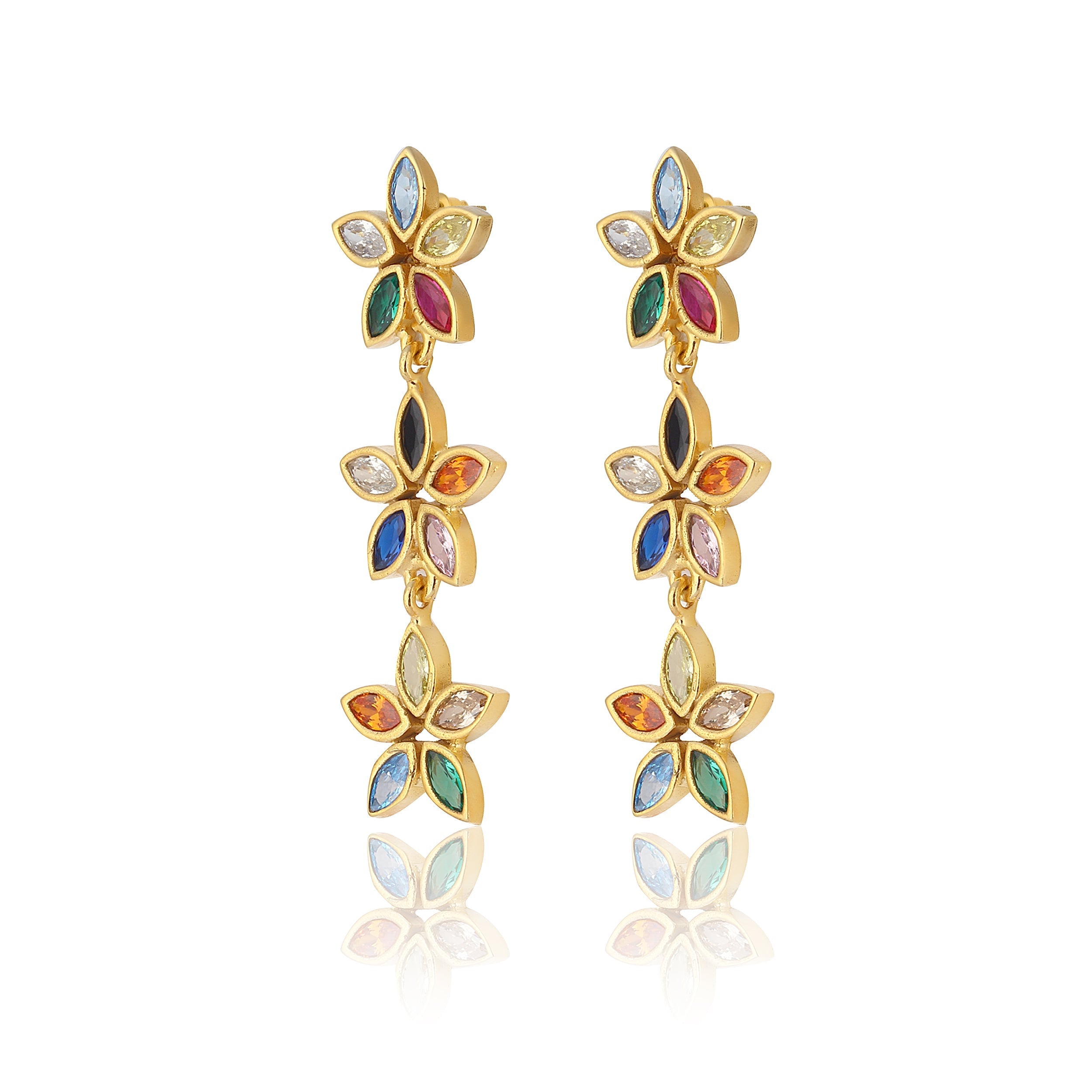Maison Soula-Kalea Flower Trio Drop Earrings-Earrings-3-Milagron.com