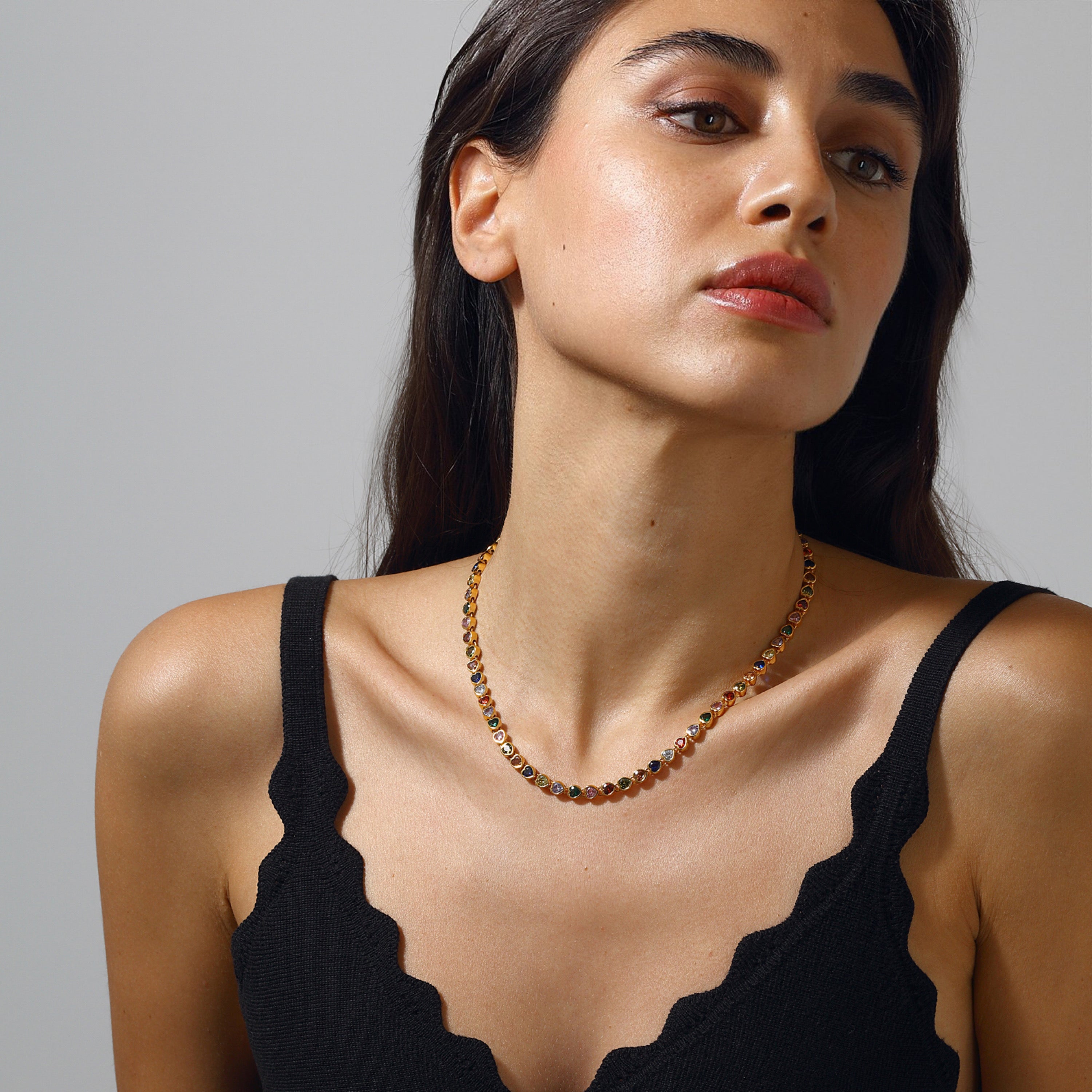 Maison Soula-Many Tiny Hearts Tennis Necklace Multicolor-Necklace-3-Milagron.com