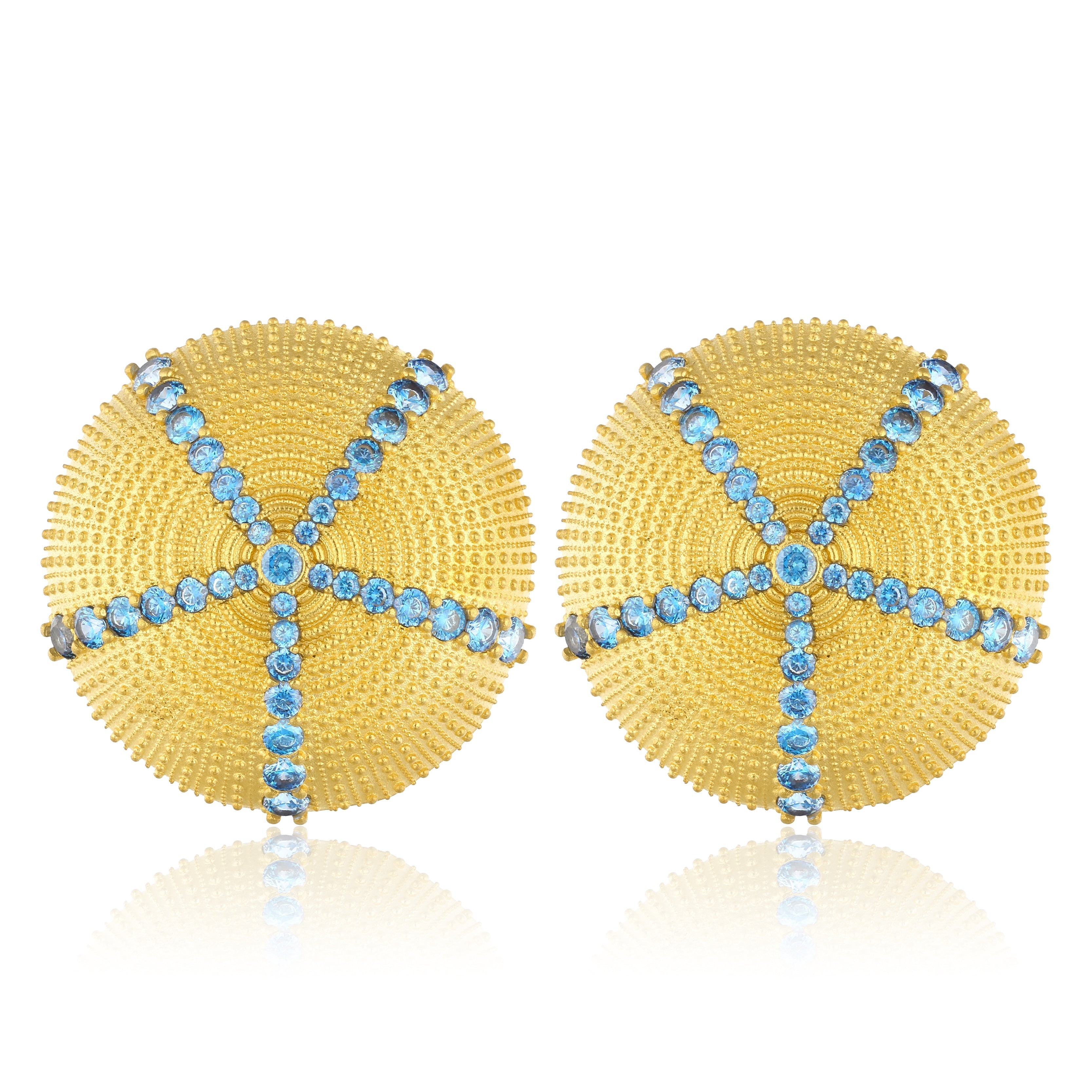Maison Soula-Sea Urchin Earrings Aquamarine Blue-Earrings-1-Milagron.com