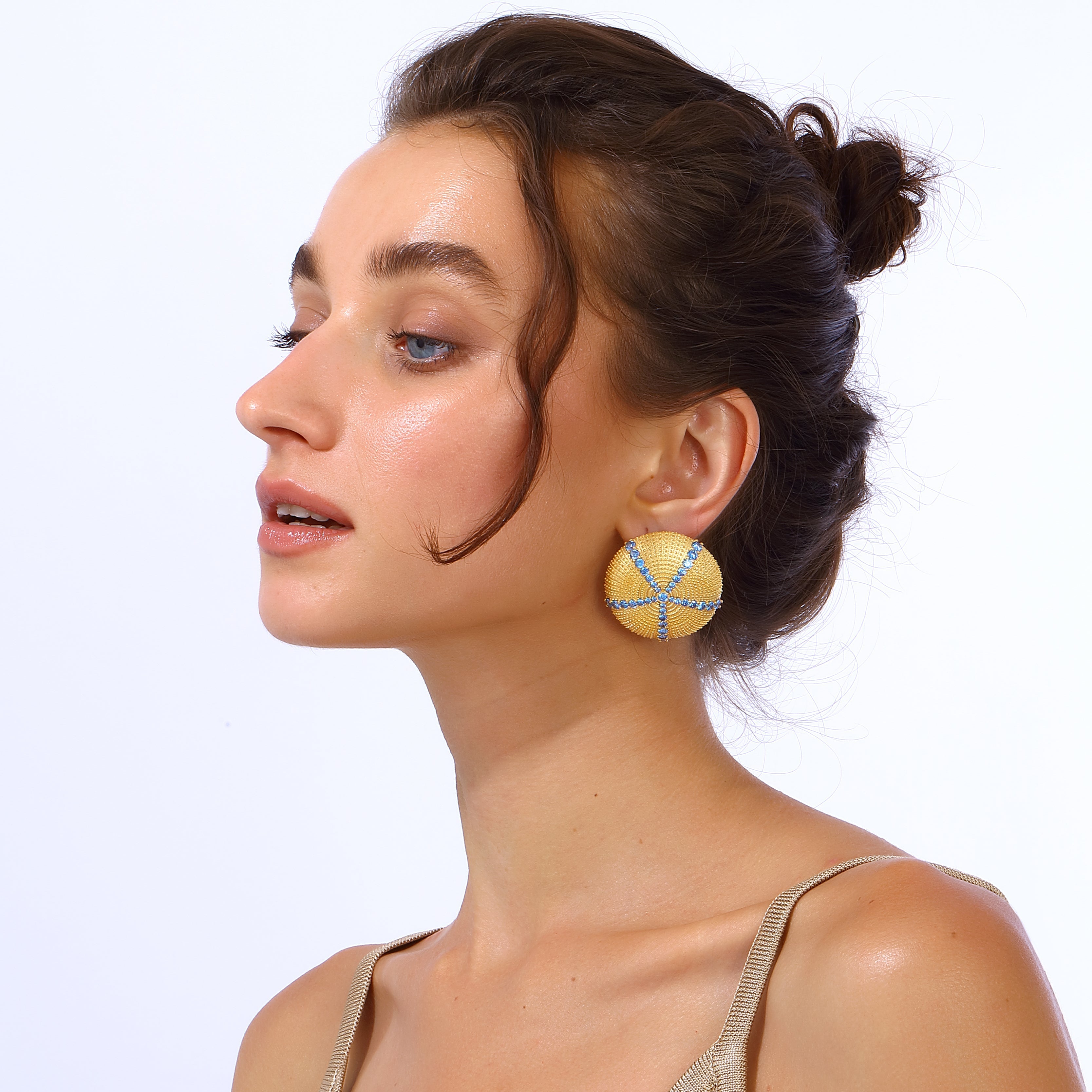 Maison Soula-Sea Urchin Earrings Aquamarine Blue-Earrings-2-Milagron.com