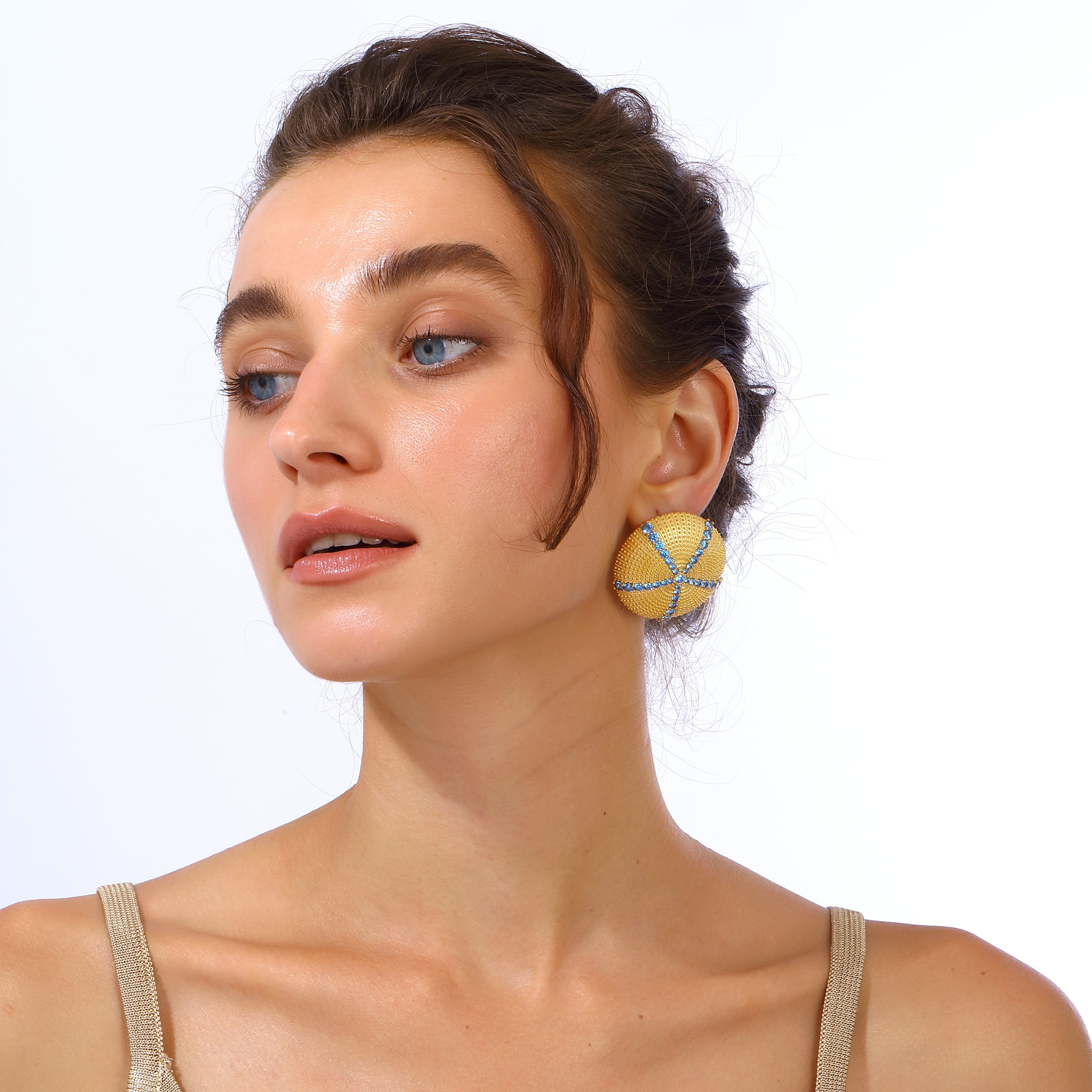 Maison Soula-Sea Urchin Earrings Aquamarine Blue-Earrings-4-Milagron.com