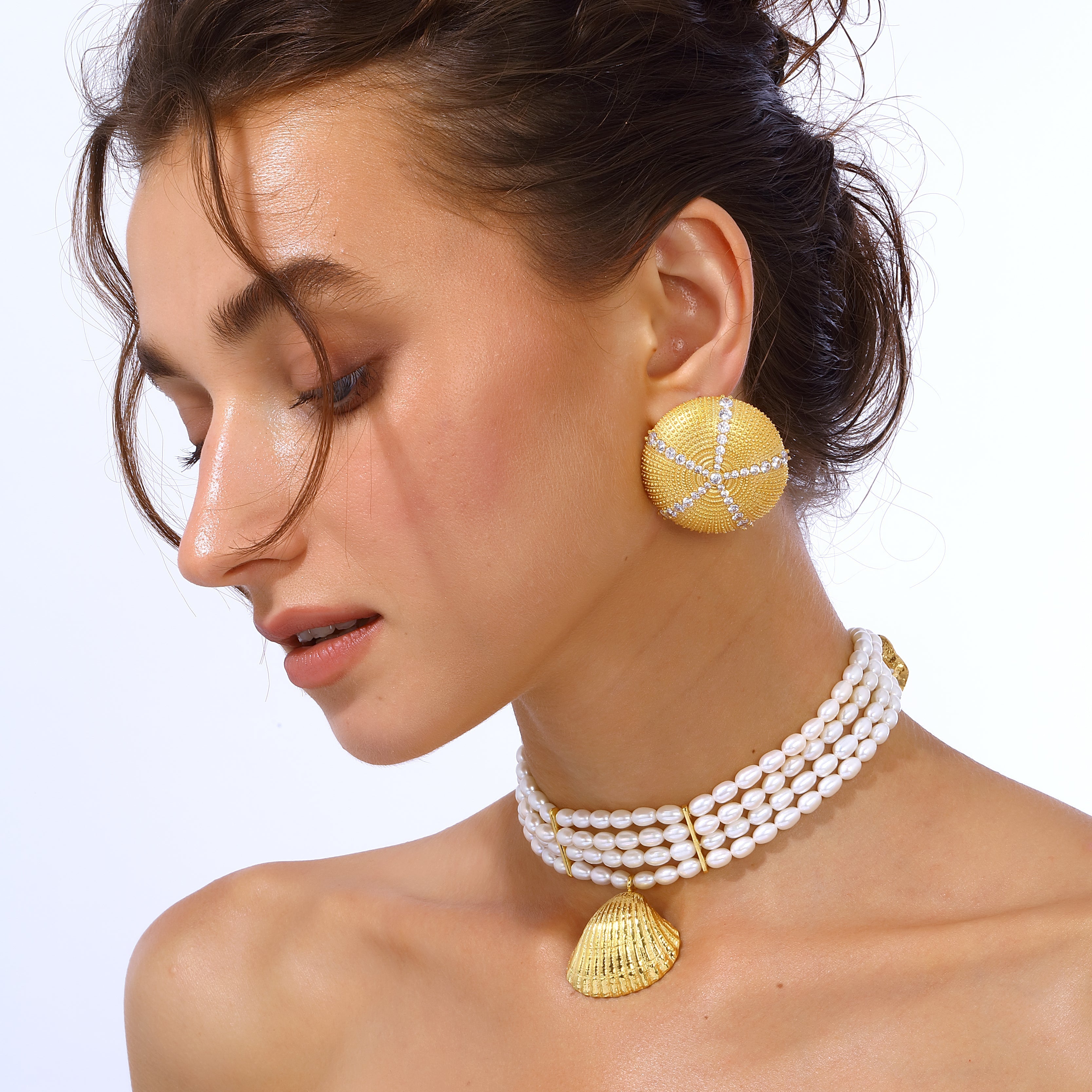 Maison Soula-Sea Urchin Earrings Clear-Earrings-2-Milagron.com