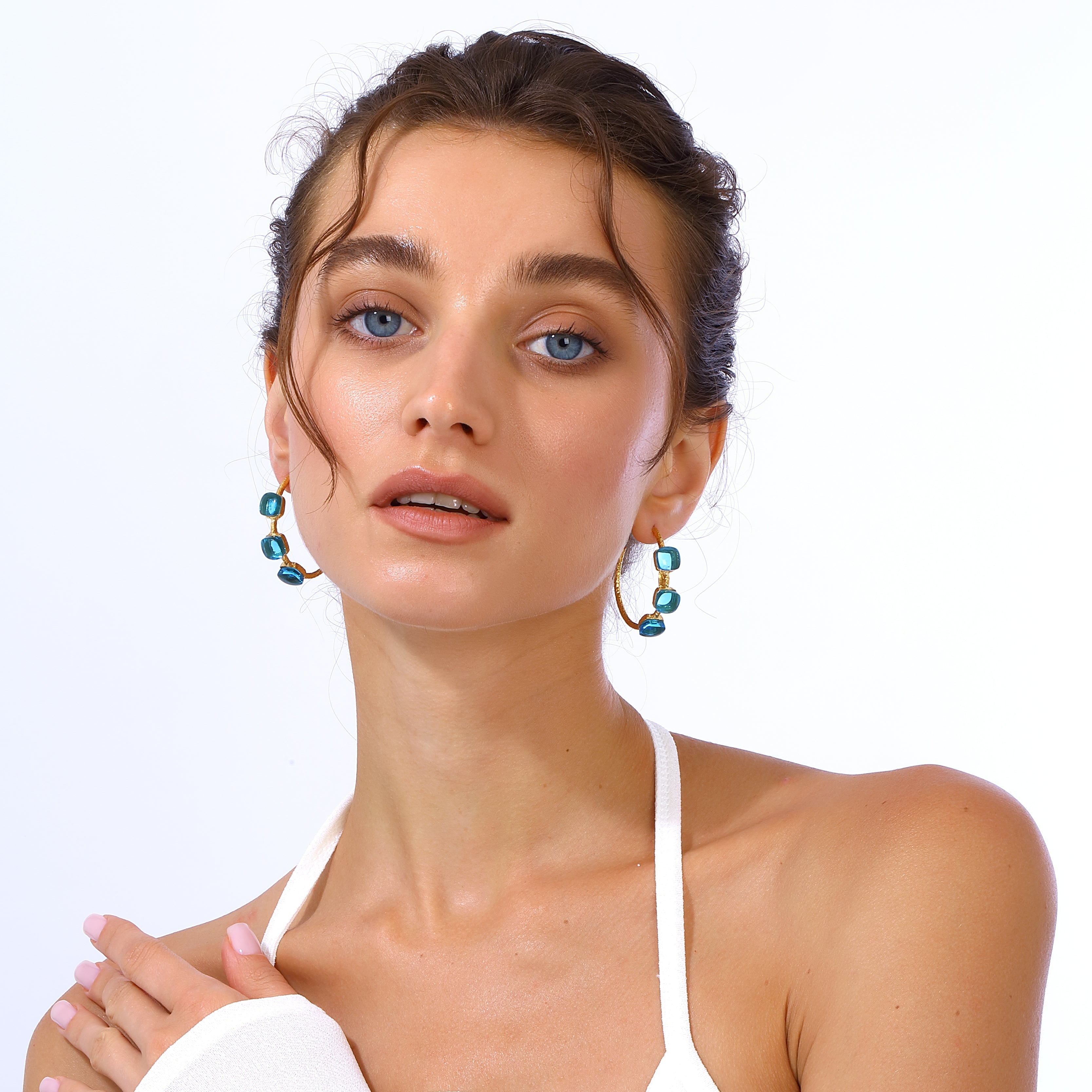 Maison Soula-Siena Hoop Earrings Aquamarine Blue-Earrings-5-Milagron.com