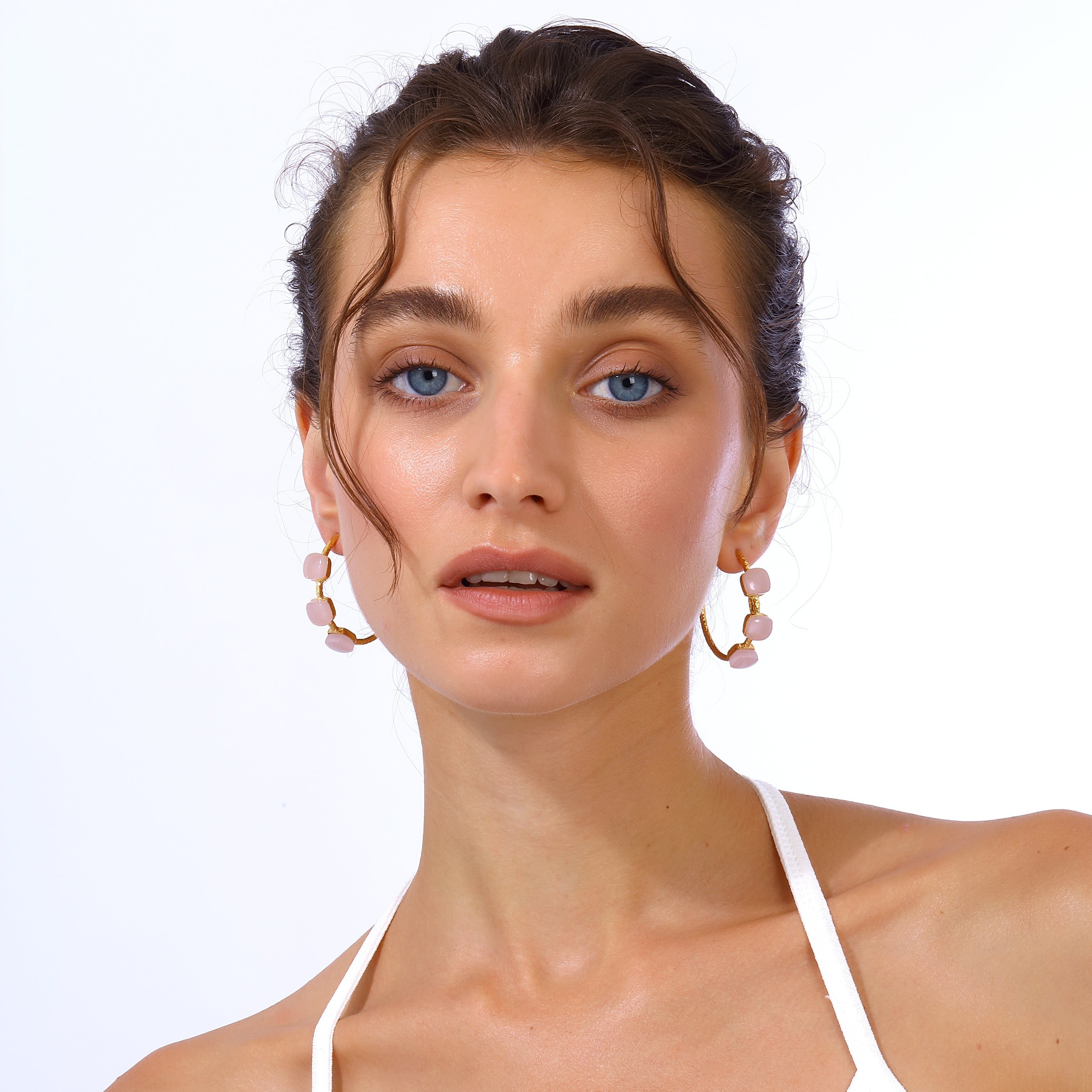 Maison Soula-Siena Hoop Earrings Matte Rose Pink-Earrings-2-Milagron.com