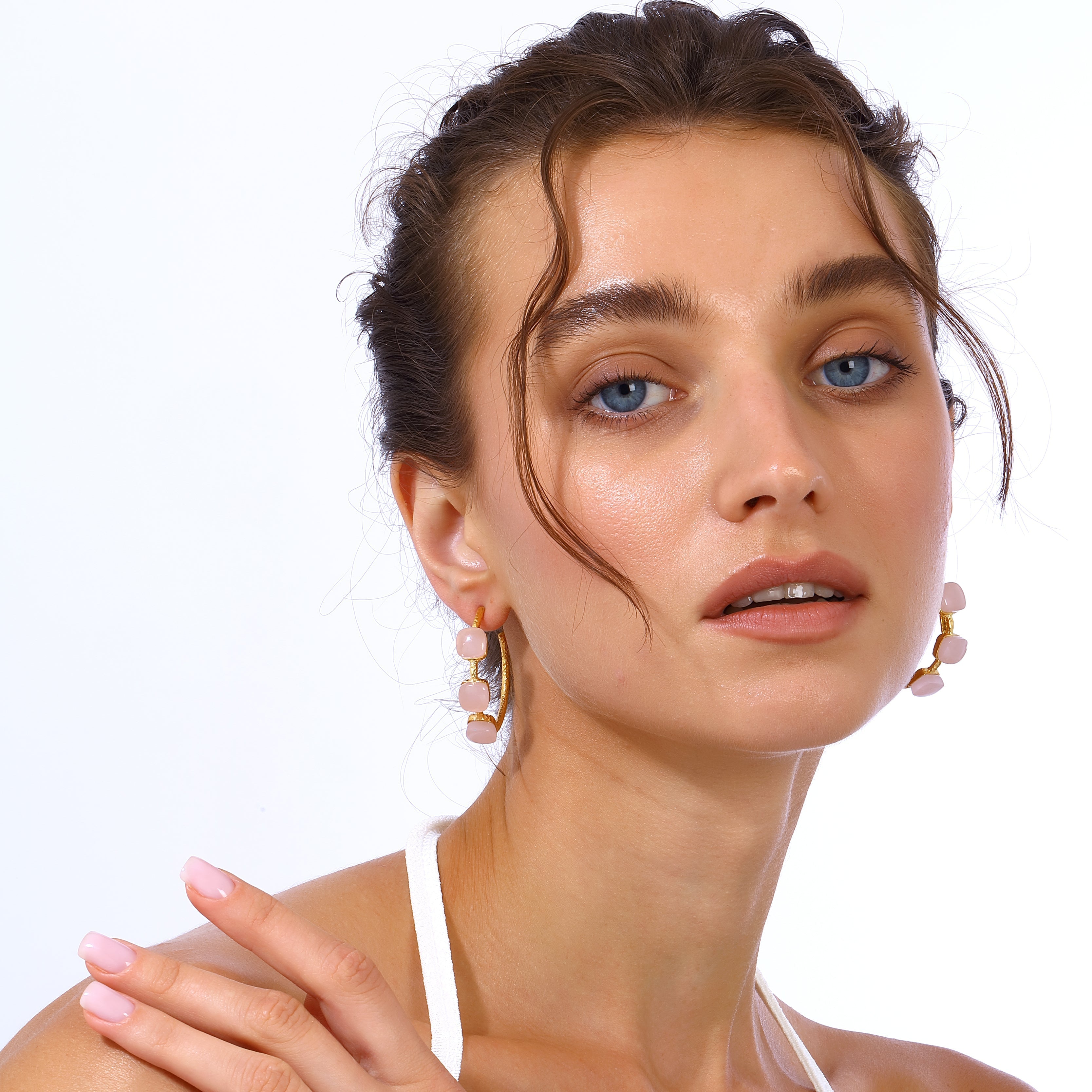 Maison Soula-Siena Hoop Earrings Matte Rose Pink-Earrings-6-Milagron.com