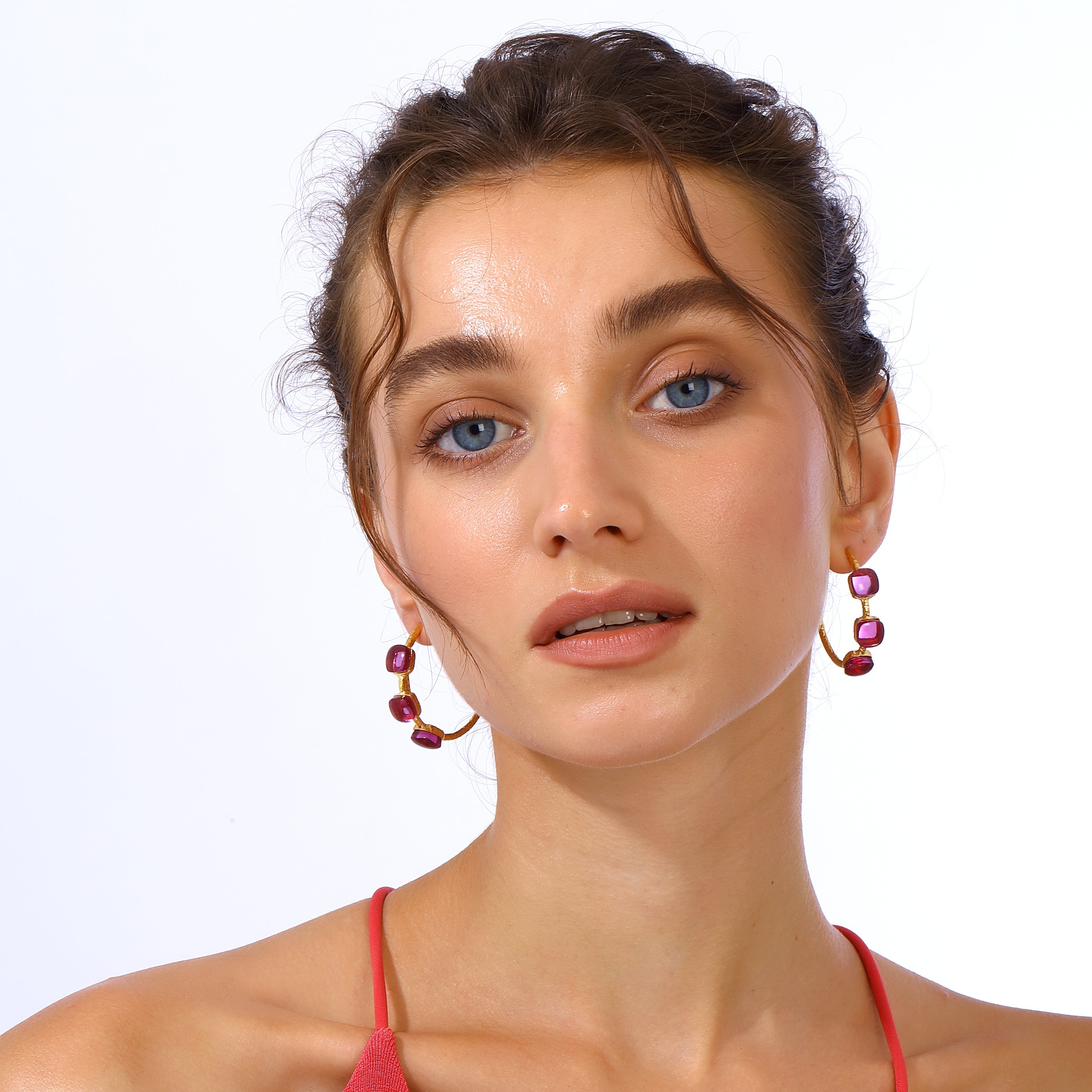 Maison Soula-Siena Hoop Earrings Ruby Pink-Earrings-2-Milagron.com