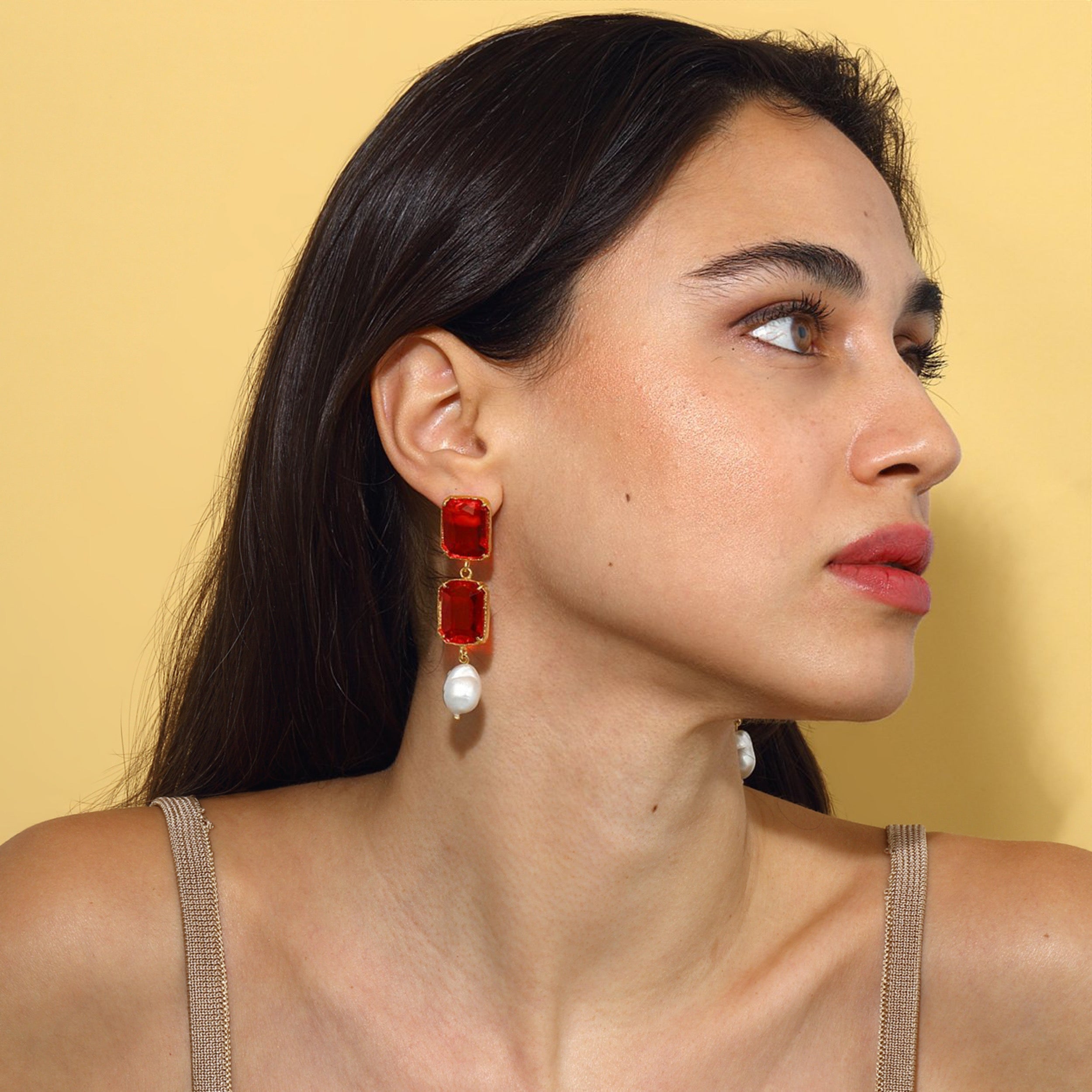 Maison Soula-Sloane Earrings Emerald Red-Earrings-4-Milagron.com