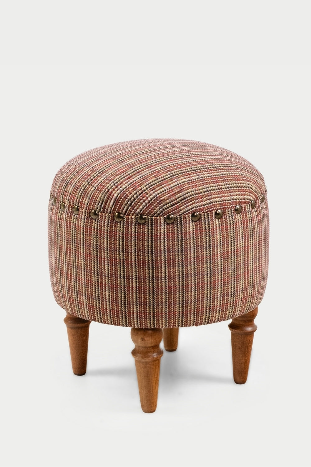 Saga Nostajik Ekose Ahşap Ayaklı Puf - 0